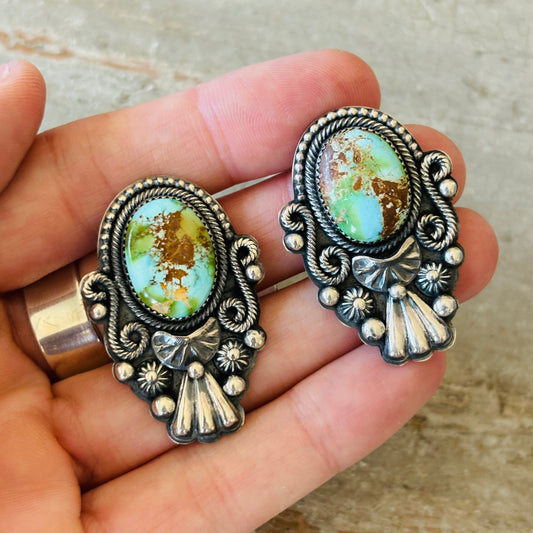 Navajo Braxton Parkett Sterling Silver & Sonoran Turquoise Statement Earrings