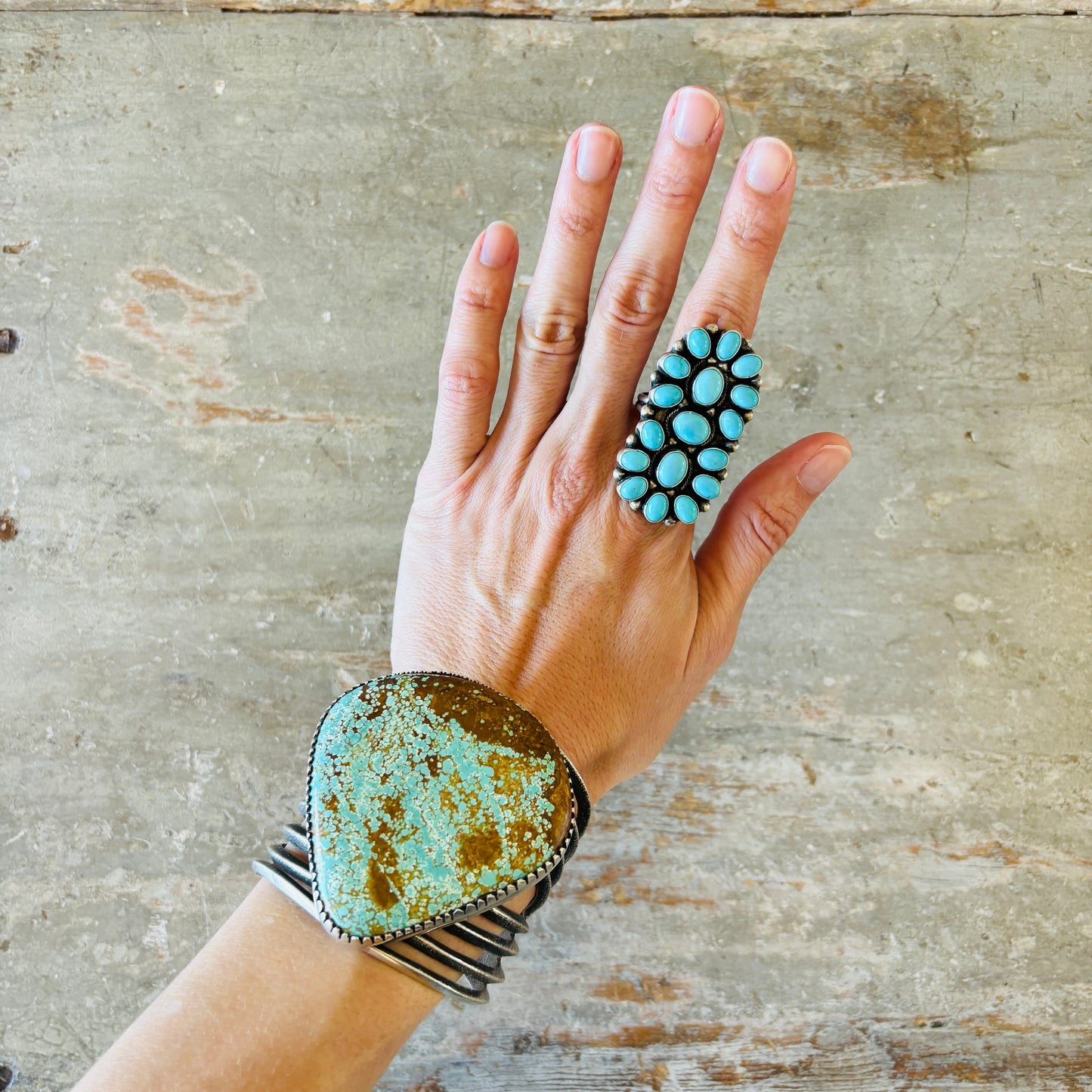 Navajo Sheila Becenti Sterling Silver & Sleeping Beauty Turquoise Cluster Ring
