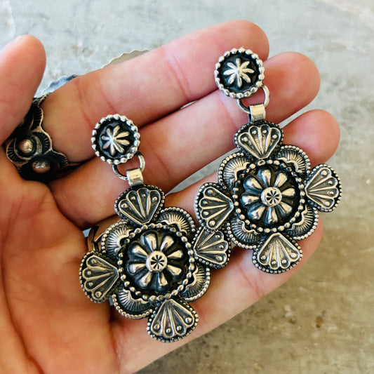 Navajo Braxton Parkett Sterling Silver Statement Earrings