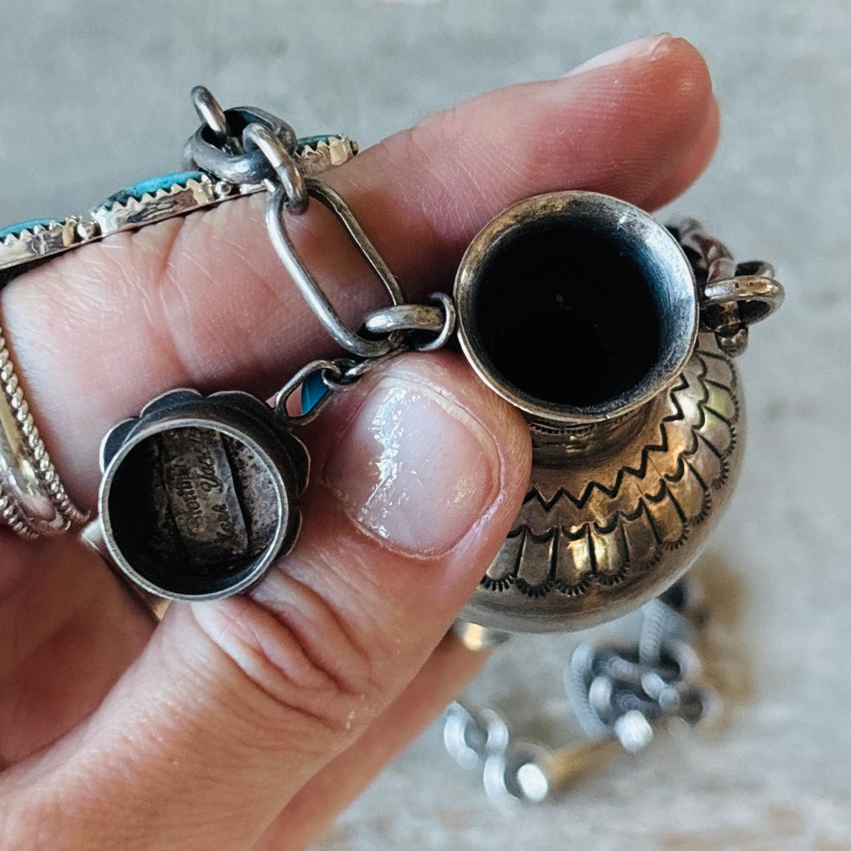 Vintage Navajo Mark Yazzie Sterling Silver & Sleeping Beauty Turquoise Blossom Necklace