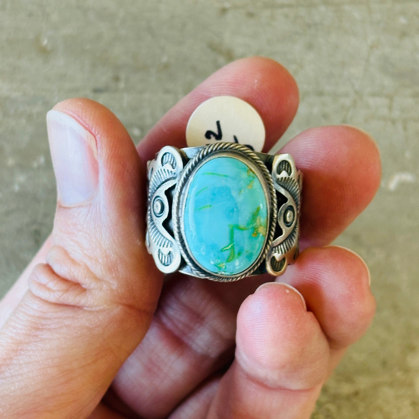 Navajo Benjamin Jimenez Silver Silver & Sonoran Mountain Turquoise Ring