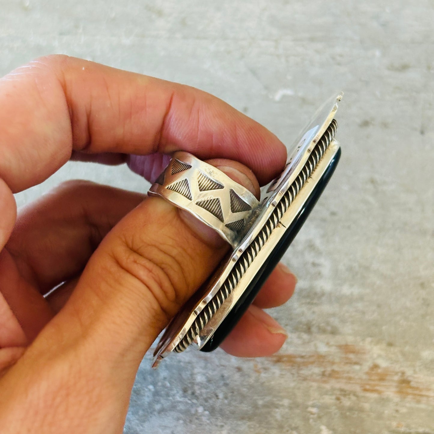 Navajo Julian Chavez Sterling Silver & Black Onyx Ring