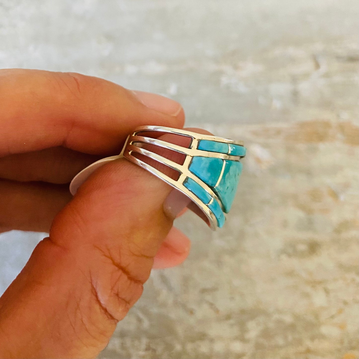 Navajo Andrew Enrico Sterling Silver & Turquoise Inlay Ring