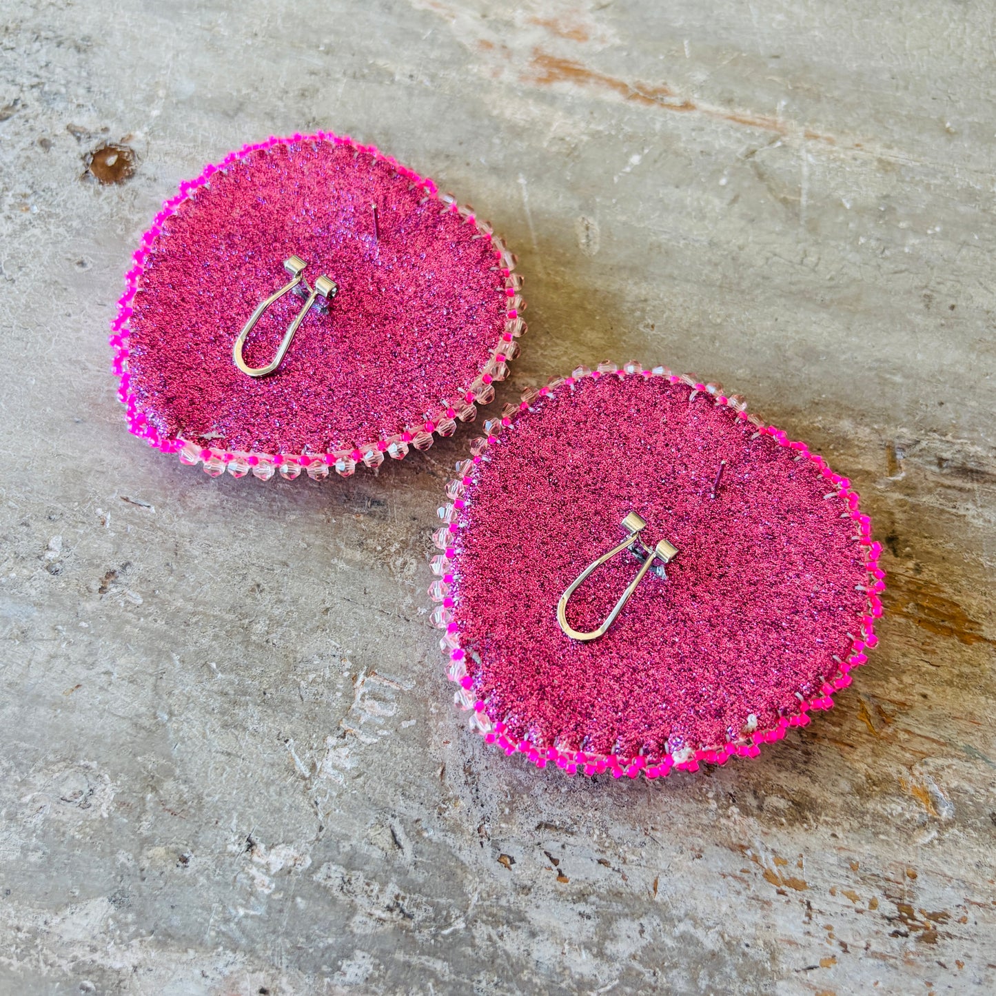 New Navajo Pink Beaded Heart Earrings