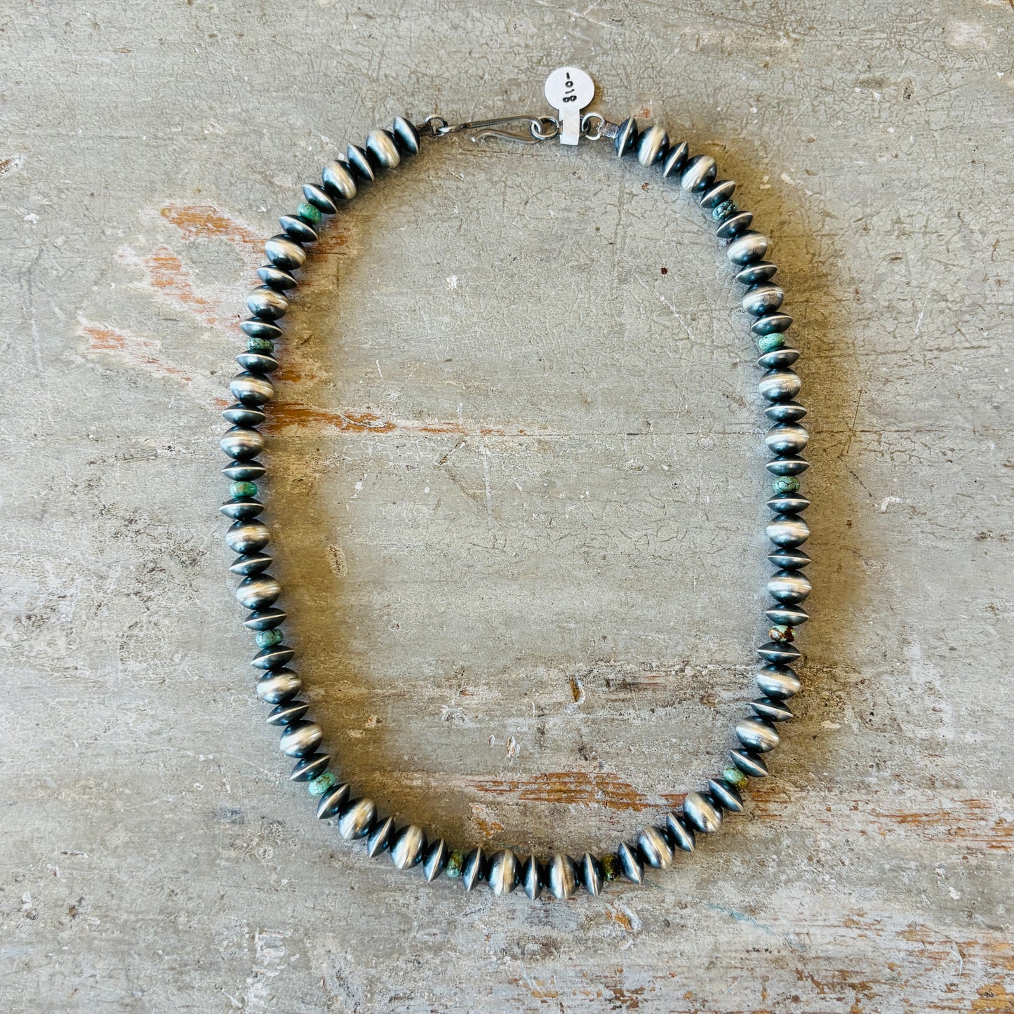 Navajo Preston Haley Sterling Silver & Campitos Turquoise 7mm - 9mm Alternating Saucer - Round Pearls Necklace