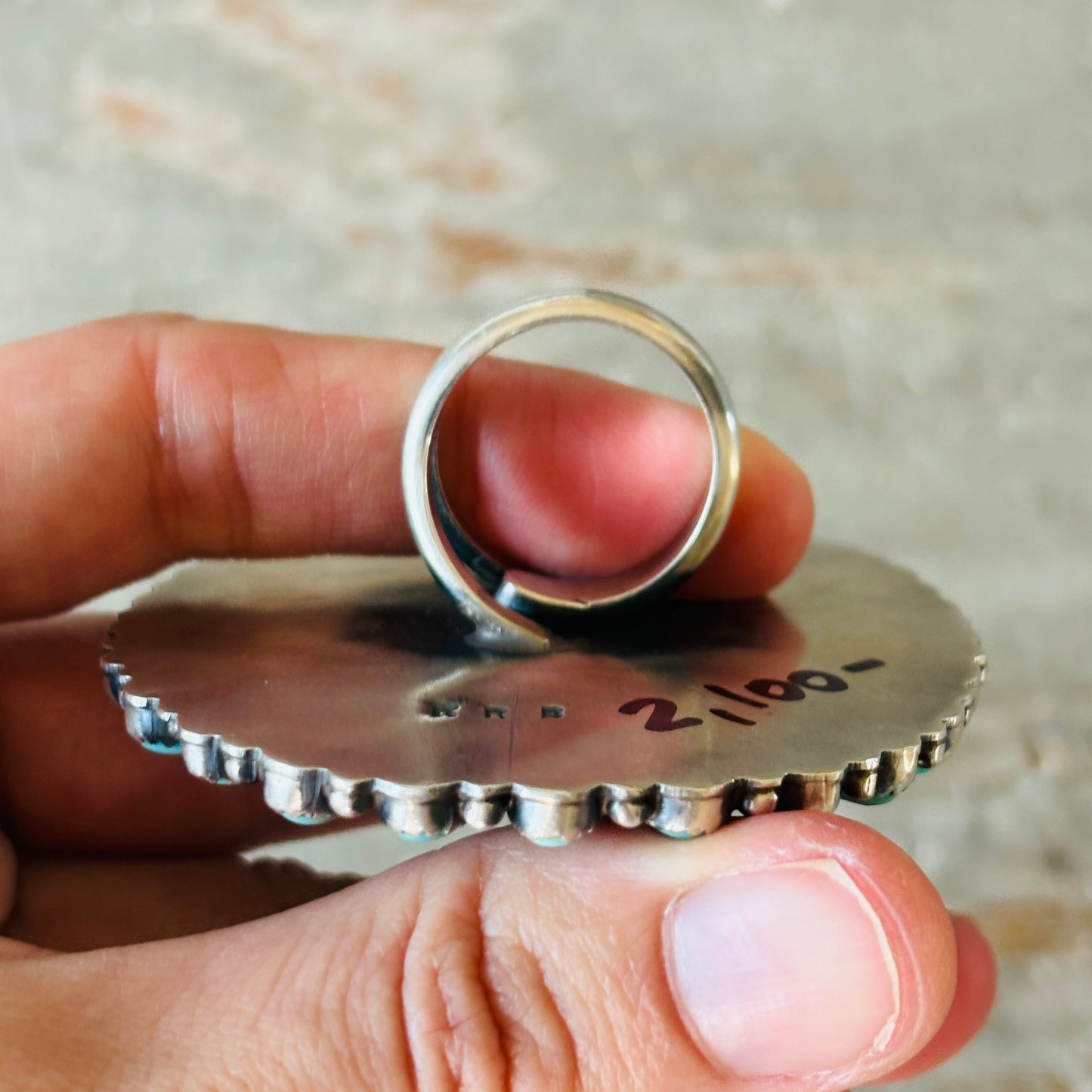 Navajo Readda Begay Sterling Silver & Kingman Cluster Ring
