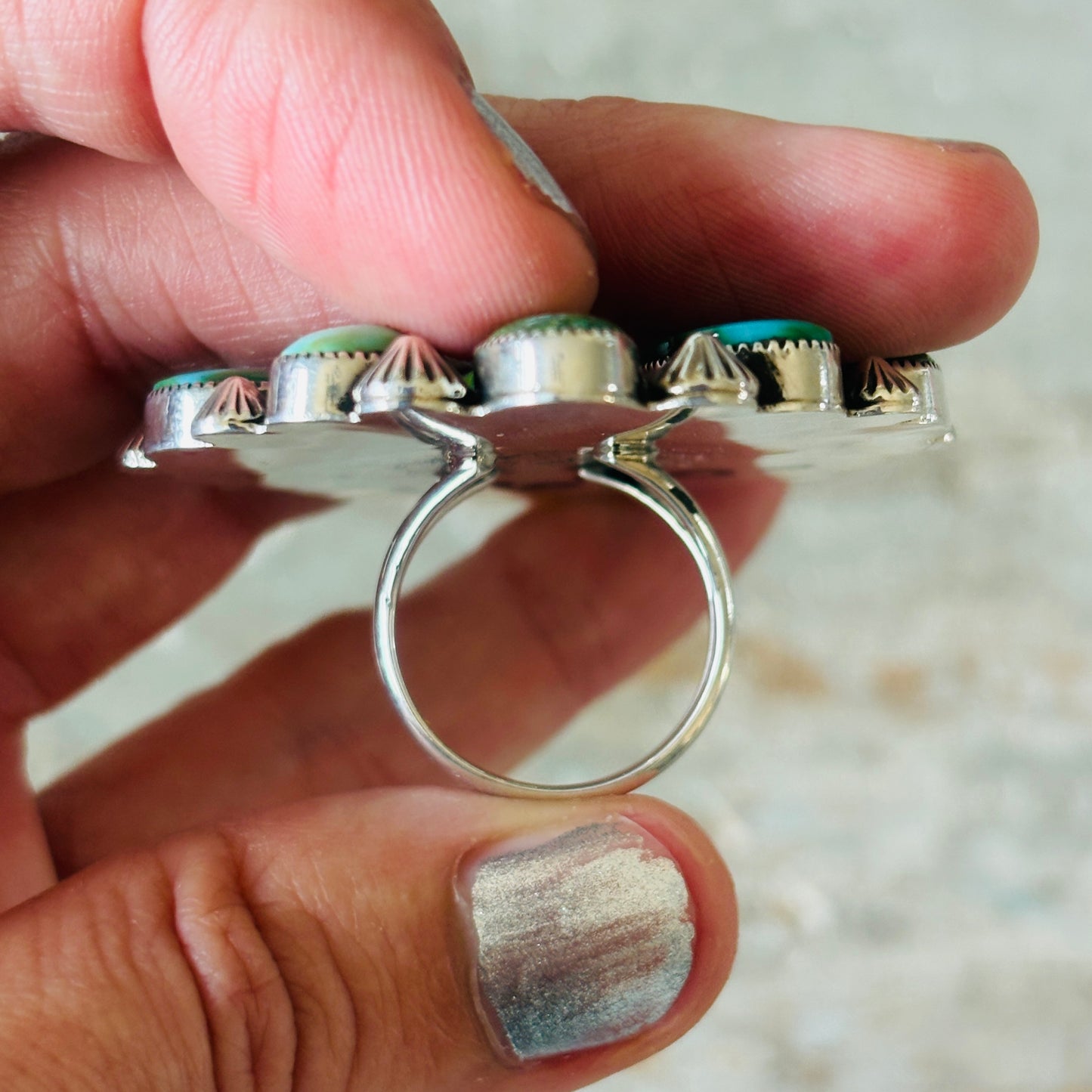 Navajo Larson Lee Sterling Silver & Sonoran Turquoise Cluster Ring