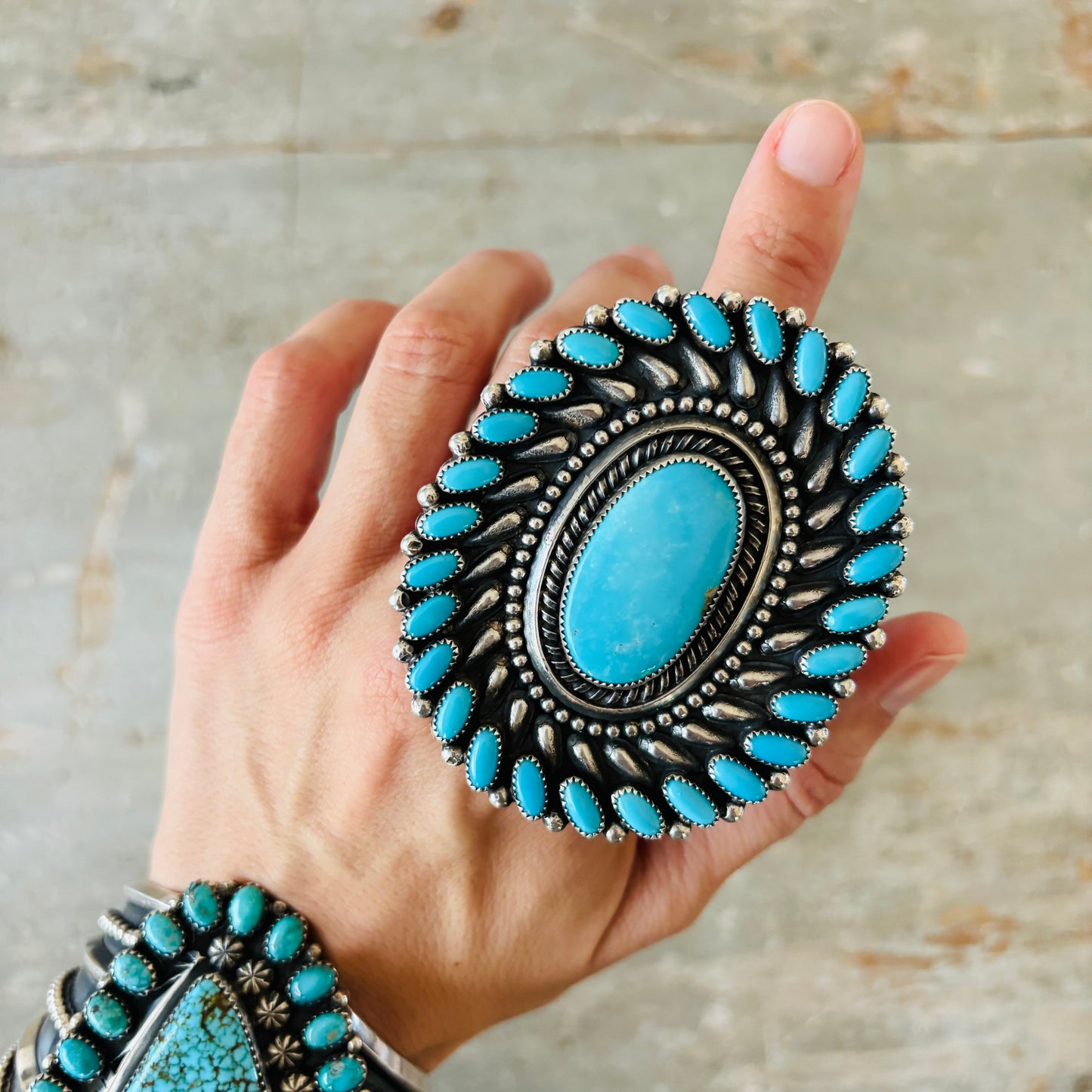 Navajo Glenn Livingston Sterling Silver & Sleeping Beauty Turquoise Statement Ring