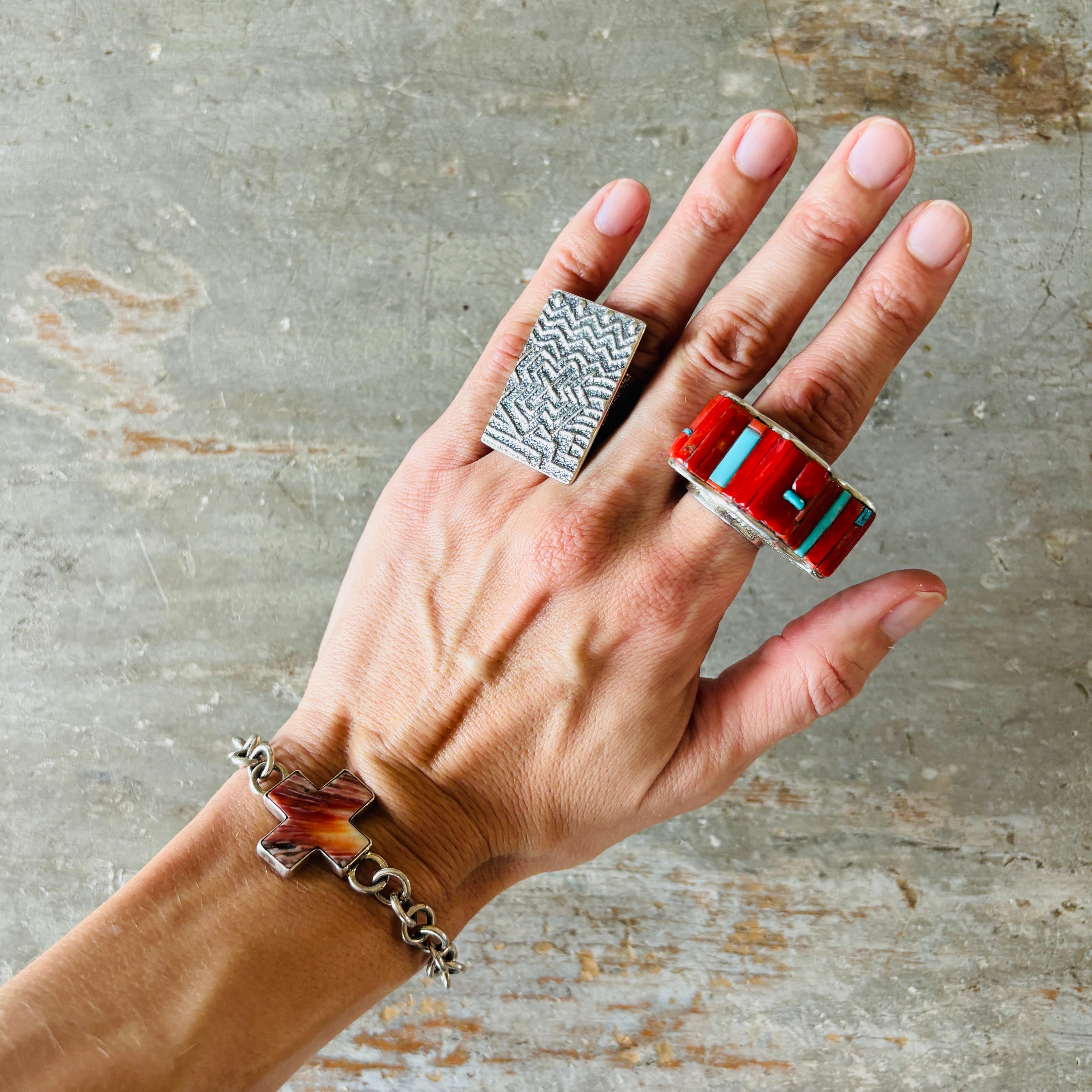 Navajo Melvin Francis Sterling Silver & Red Spiney Oyster Cross