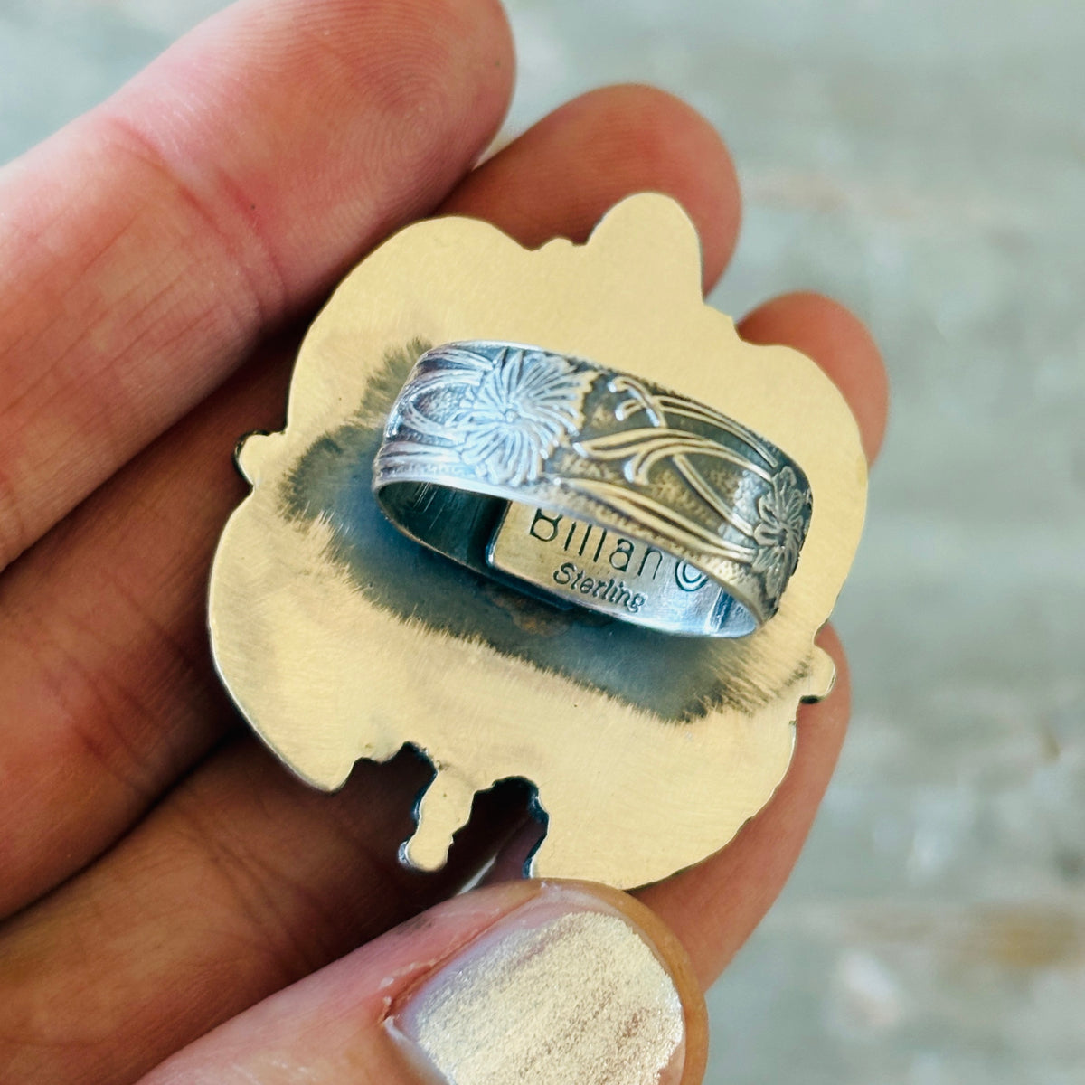 Navajo Kindale Billah Sterling Silver & Sonoran Turquoise Turtle Ring