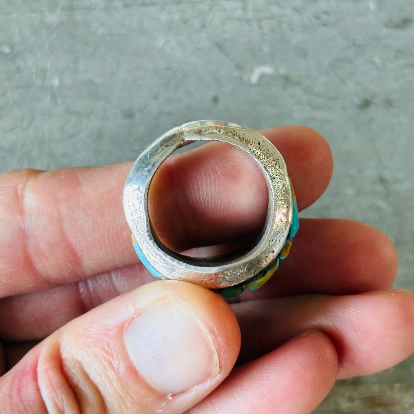Navajo Lester James Sterling Silver & Kingman Turquoise Cobblestone Ring