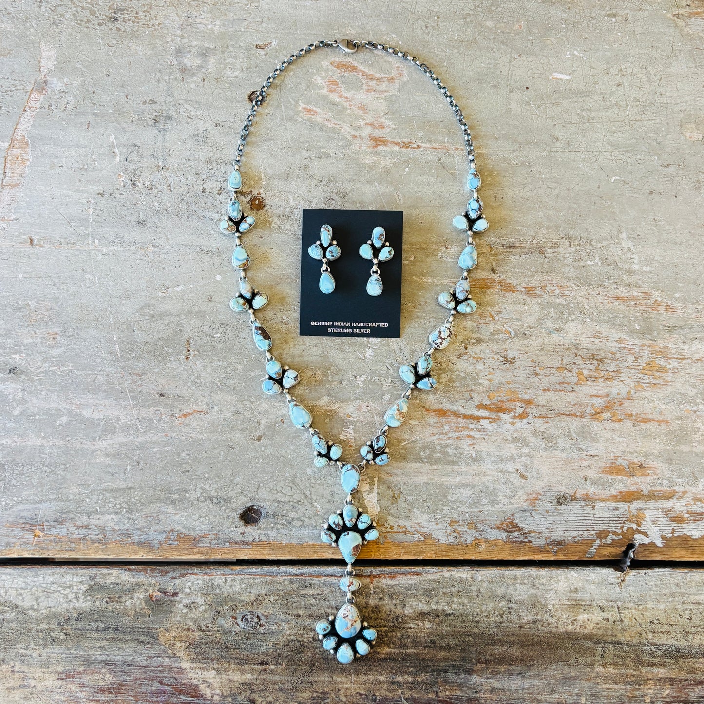 Navajo Darrin Livingston Sterling Silver & Golden Hills Turquoise Cluster Statement Necklace