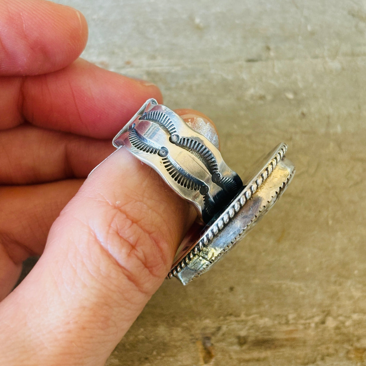 Navajo Lawrence Archuleta Sterling Silver & Wild Horse Jasper Heart Ring