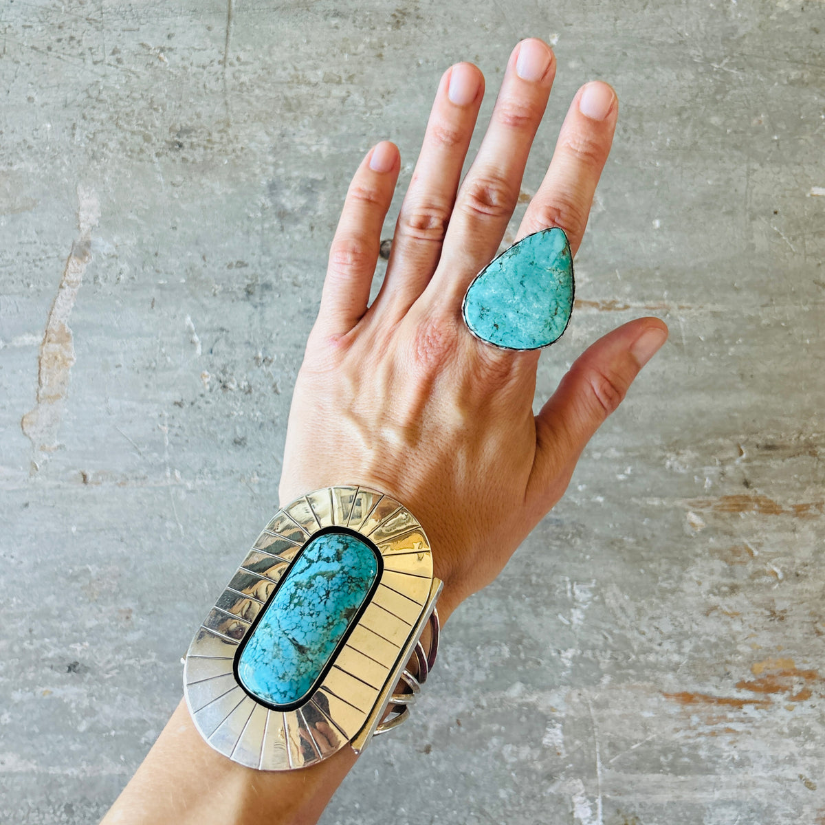 Navajo Ella Linkin Sterling Silver & Fox Turquoise Statement Ring