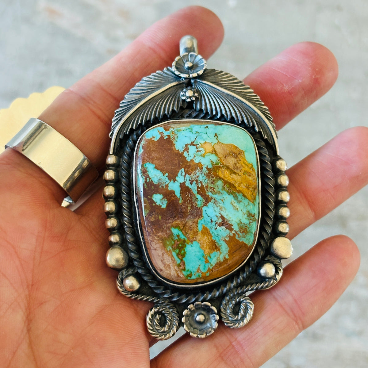 Navajo Readda Begay Sterling Silver & Royston Turquoise Statement Pendant