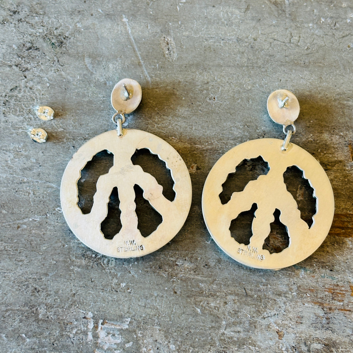 Navajo Nora Whitegoat Sterling Silver & Kingman Turquoise Peace Sign Earrings