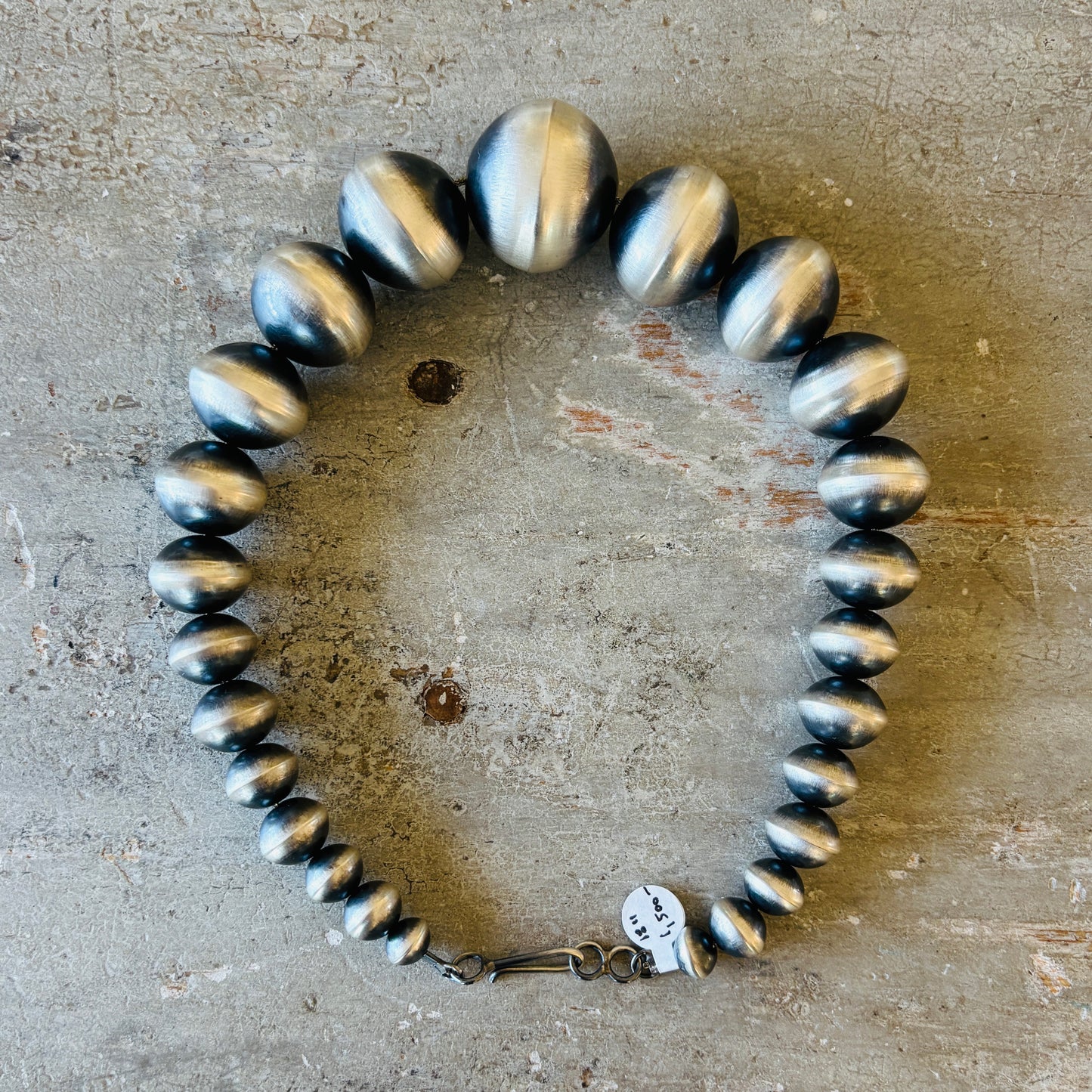 Navajo Tonisha Haley Sterling Silver Graduated Handmade XL Round Handmade Pearls Necklace