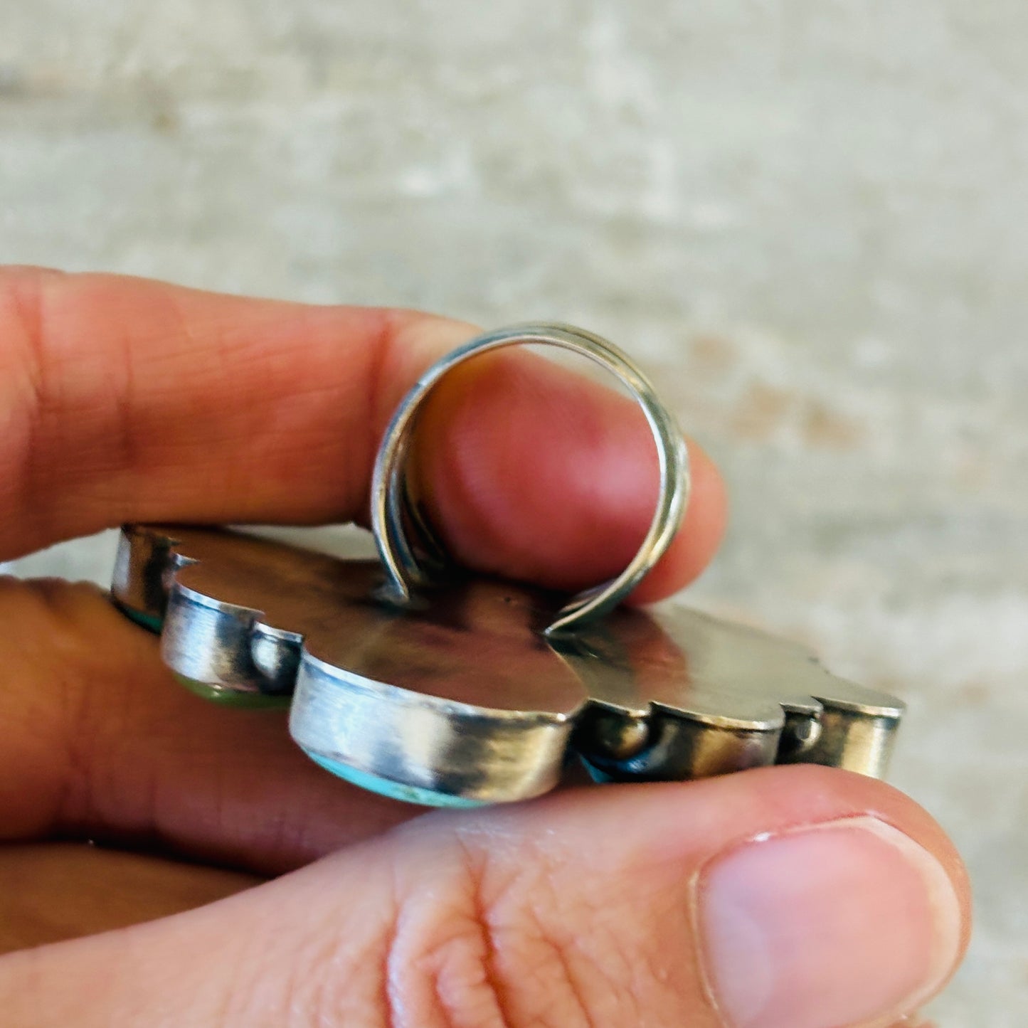 Navajo Taliah Benally Sterling Silver & Mixed Turquoise Cluster Ring