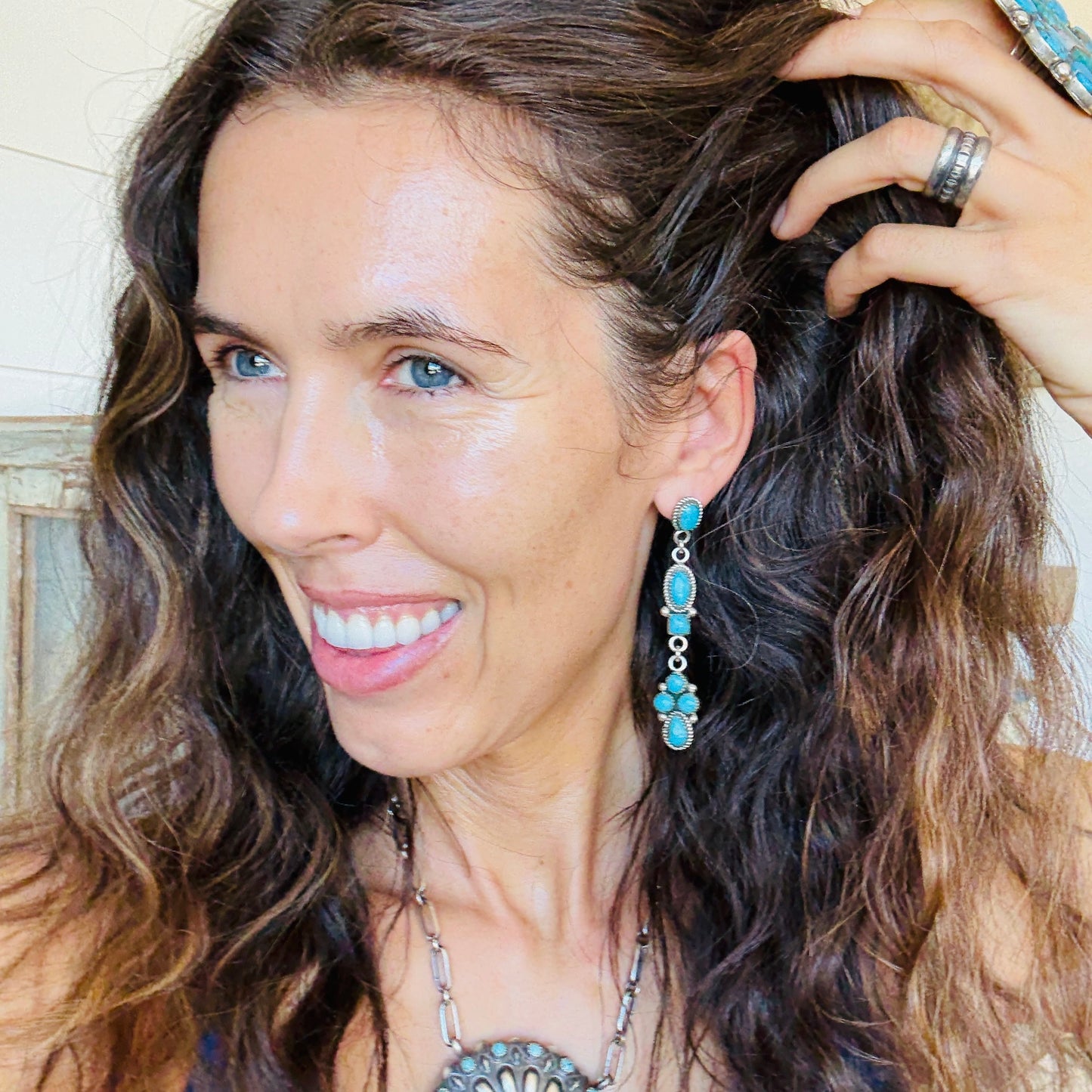 Navajo Signed Sterling Silver & Kingman Turquoise Earrings