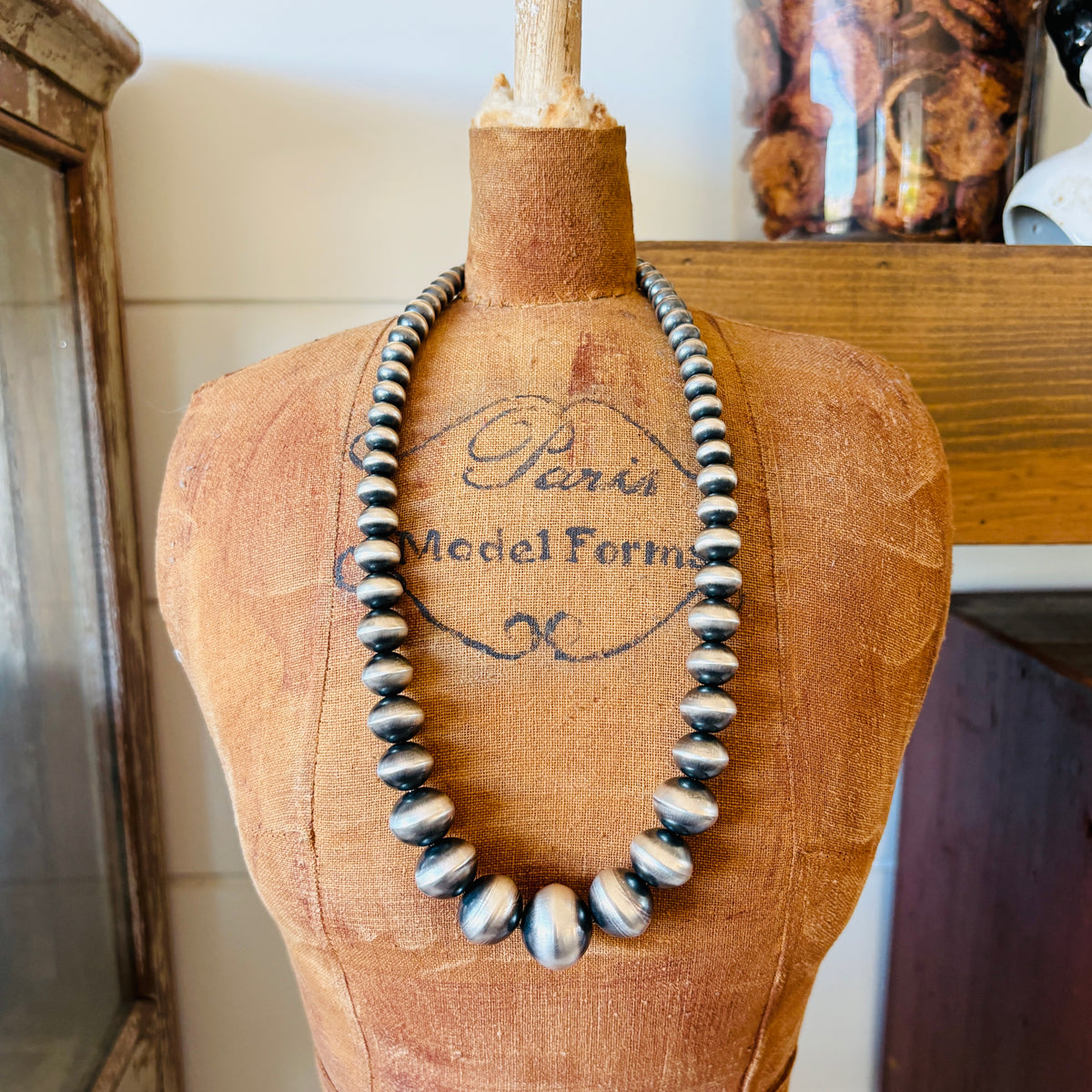 Navajo Preston Haley Sterling Silver Graduated Handmade Pearls Necklace