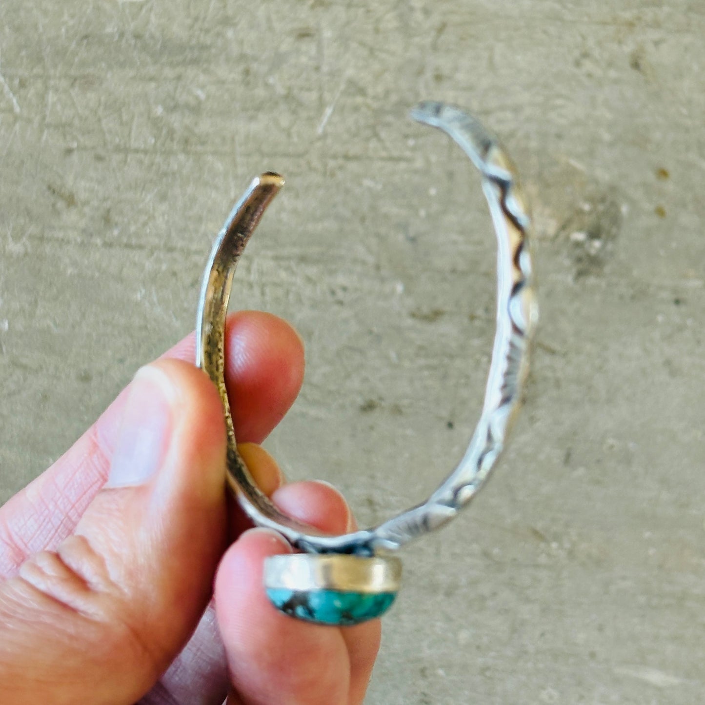 Navajo Delaine & Dwayne Nez Sterling Silver & Sierra Nevada Turquoise Stacker Cuff