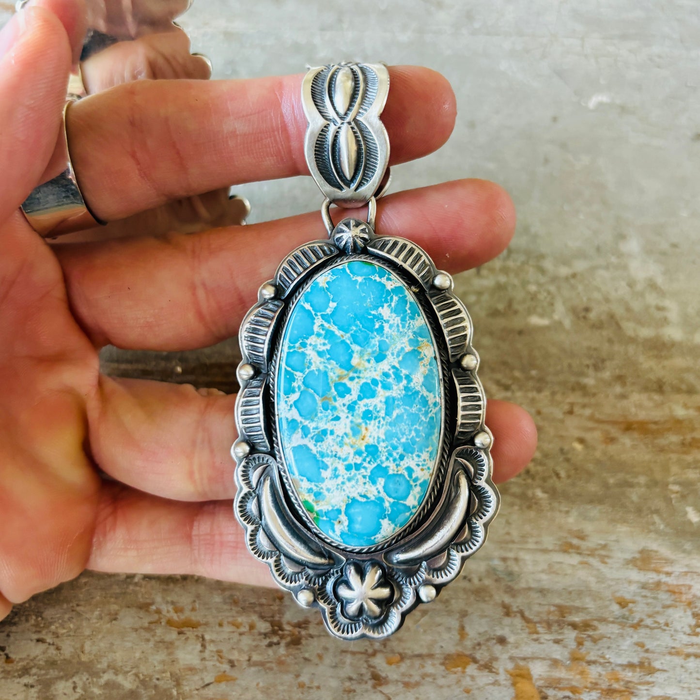 Navajo Randy Boyd Sterling Silver & Sonoran Turquoise Statement Pendant