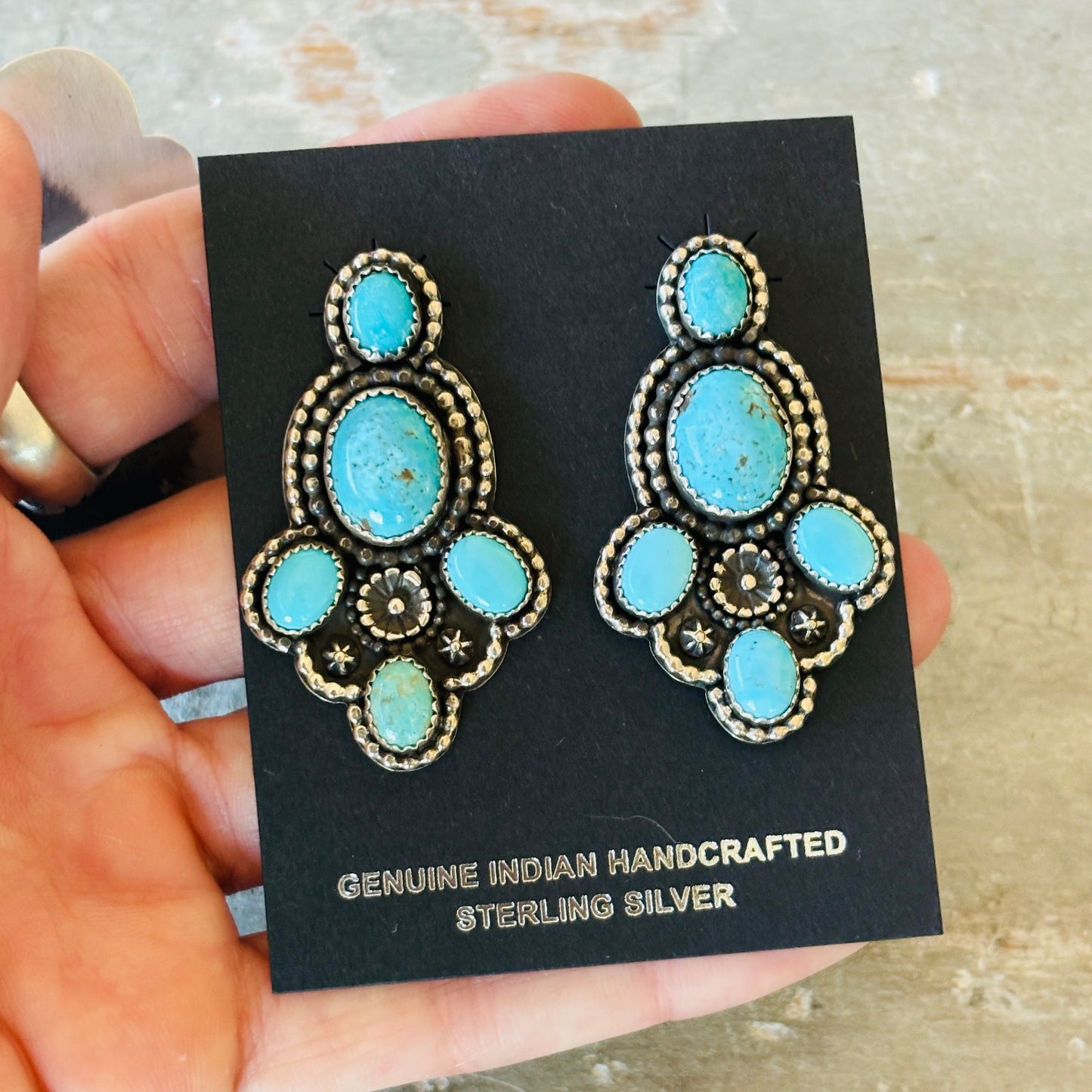 Navajo Braxton Parkett Sterling Silver & Kingman Turquoise Cluster Earrings