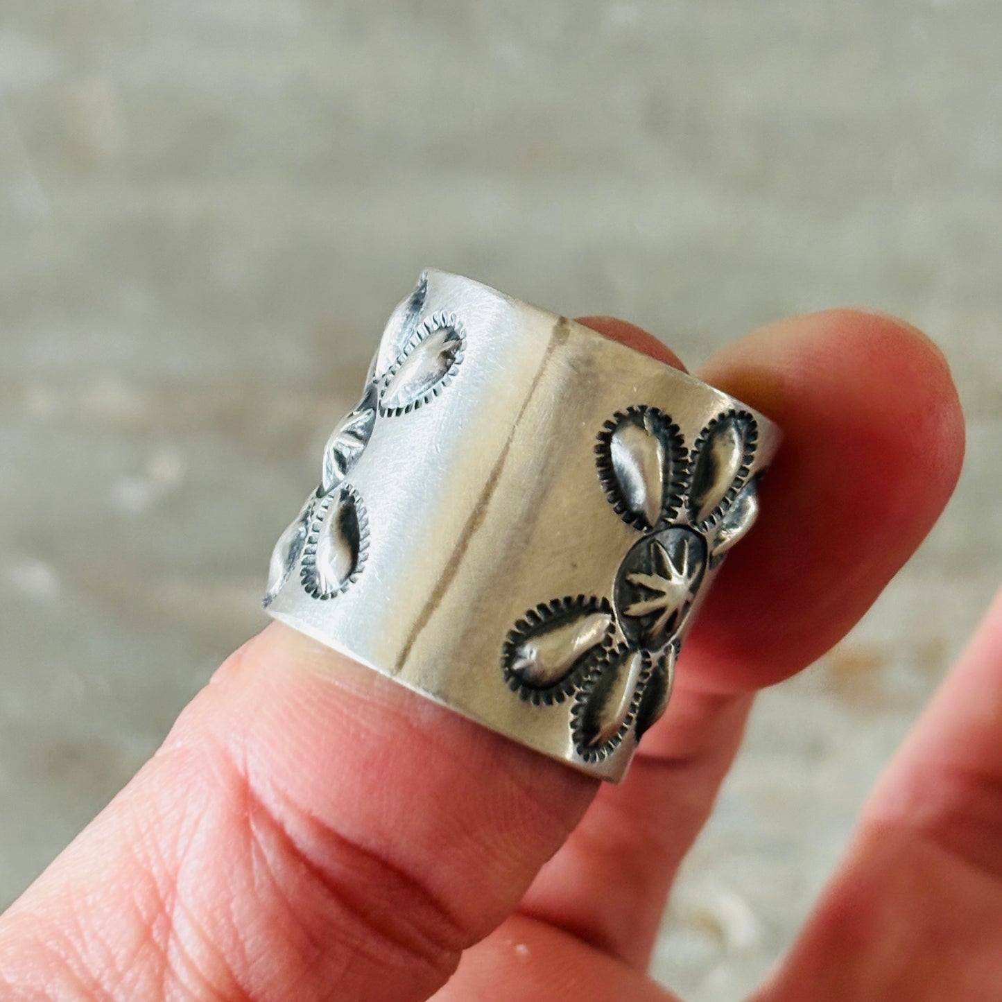 Navajo Robert Johnson Sterling Silver Floral Repousse Ring