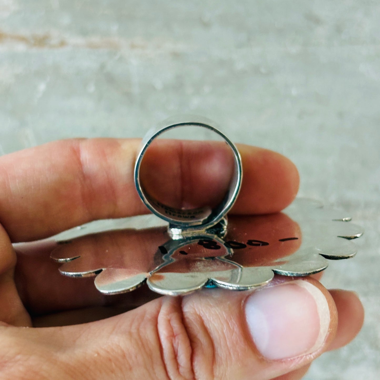 Navajo Hemerson Brown Sterling Silver & Kingman Turquoise Cluster Ring