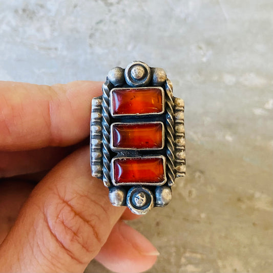 Apache Rosella Paxson Sterling Silver & Amber Three Stone Ring