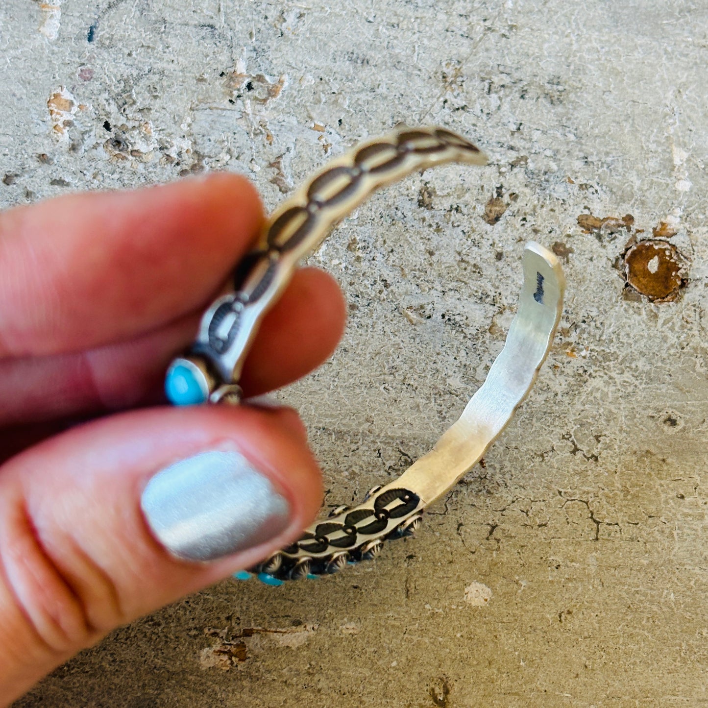 Navajo Herman Smith Sterling Silver & Sleeping Beauty Turquoise Stacker Cuff