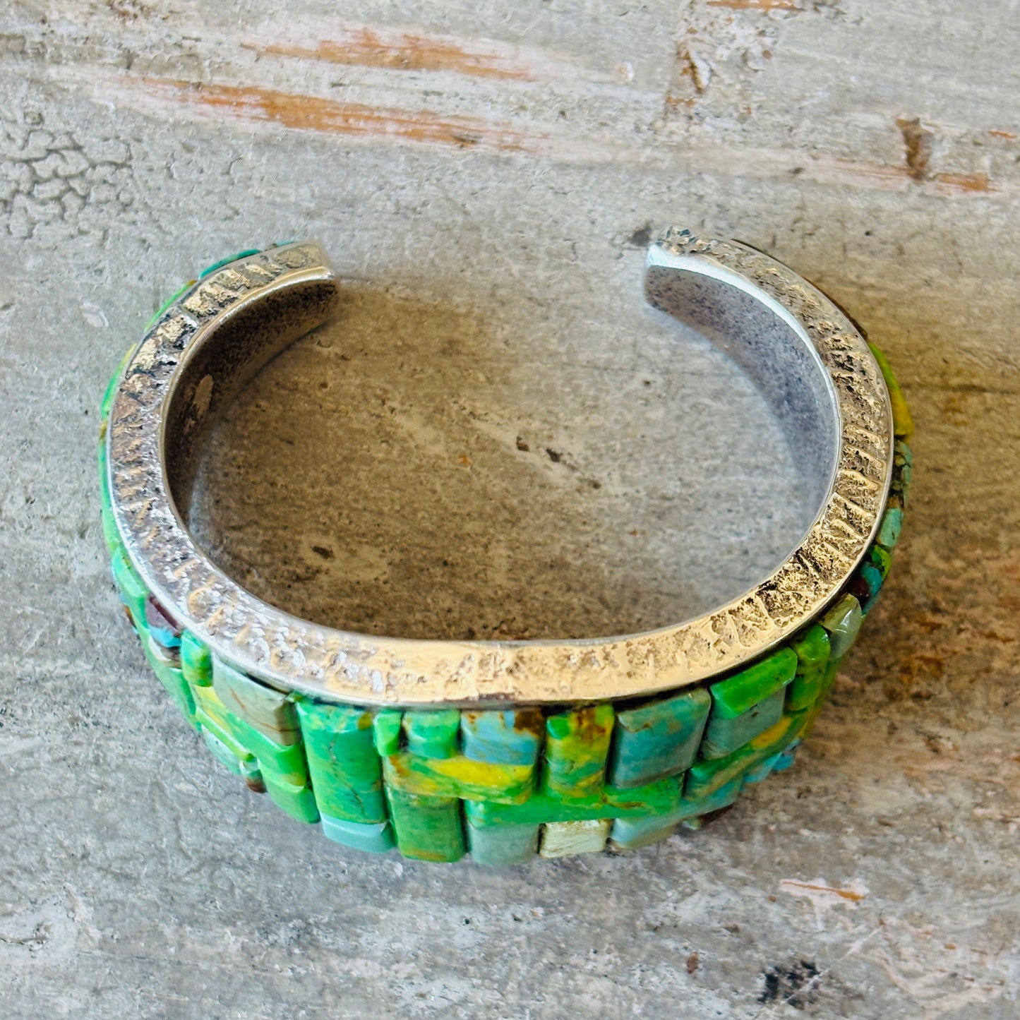Navajo Lester James Sterling Silver - Gaspeite & Mixed Turquoise Cobblestone Cuff