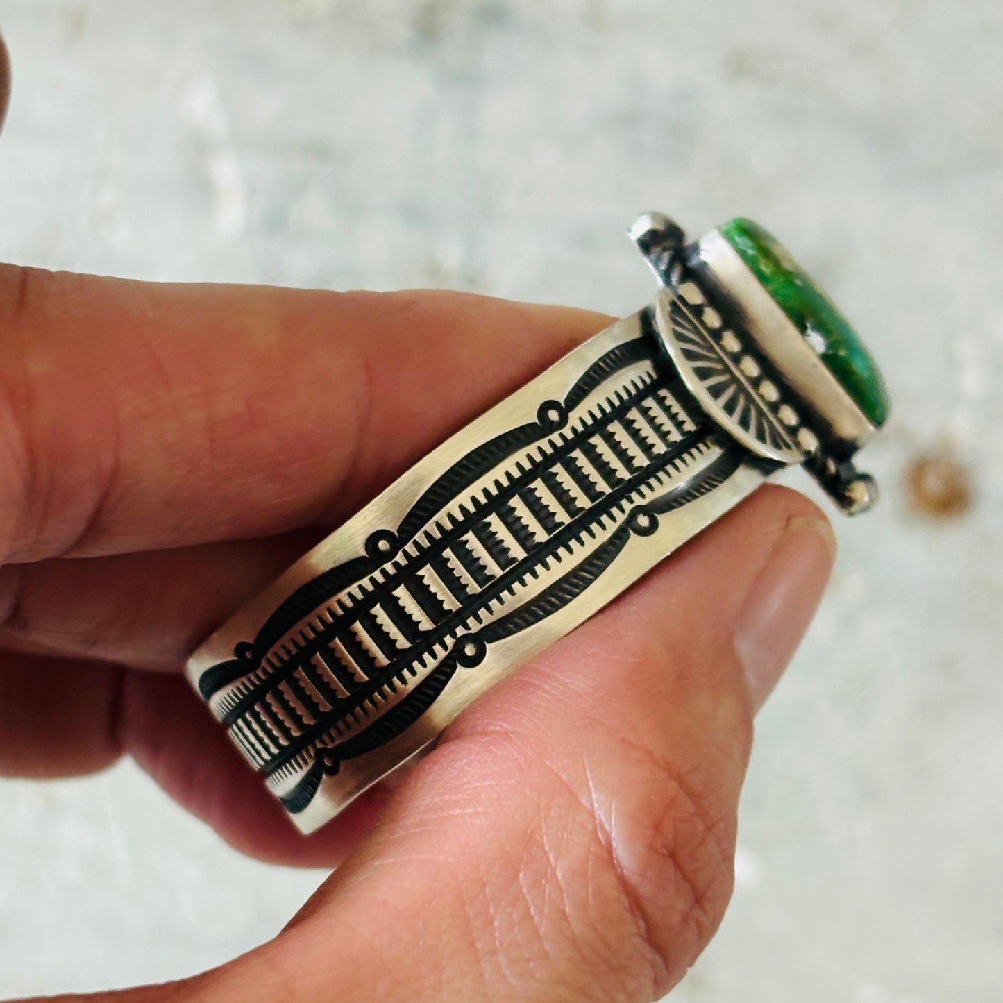 Navajo Herman Smith Sterling Silver & Sonoran Turquoise Stacker Cuff