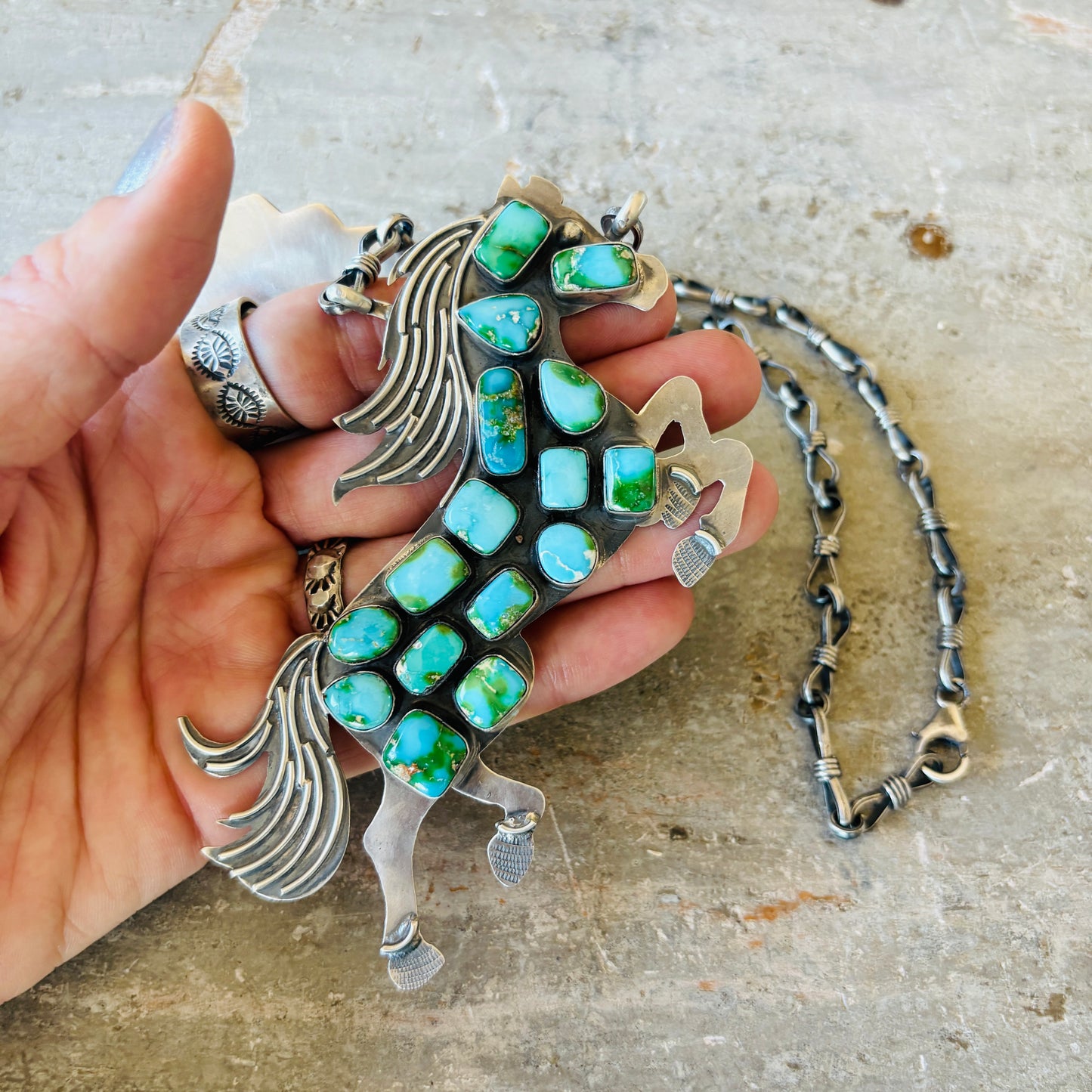 Navajo Gilbert Platero Sterling Silver & Sonoran Horse Statement Necklace