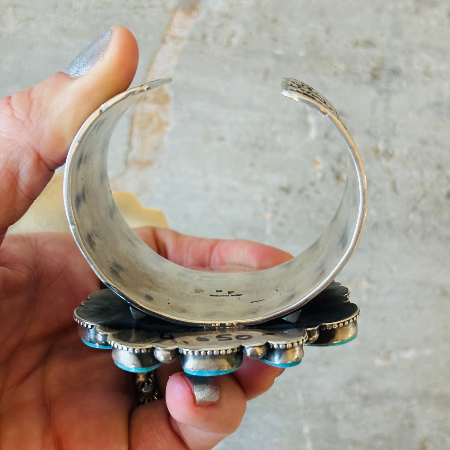 Navajo Braxton Parkett Sterling Silver & Kingman Turquoise Cluster Cuff