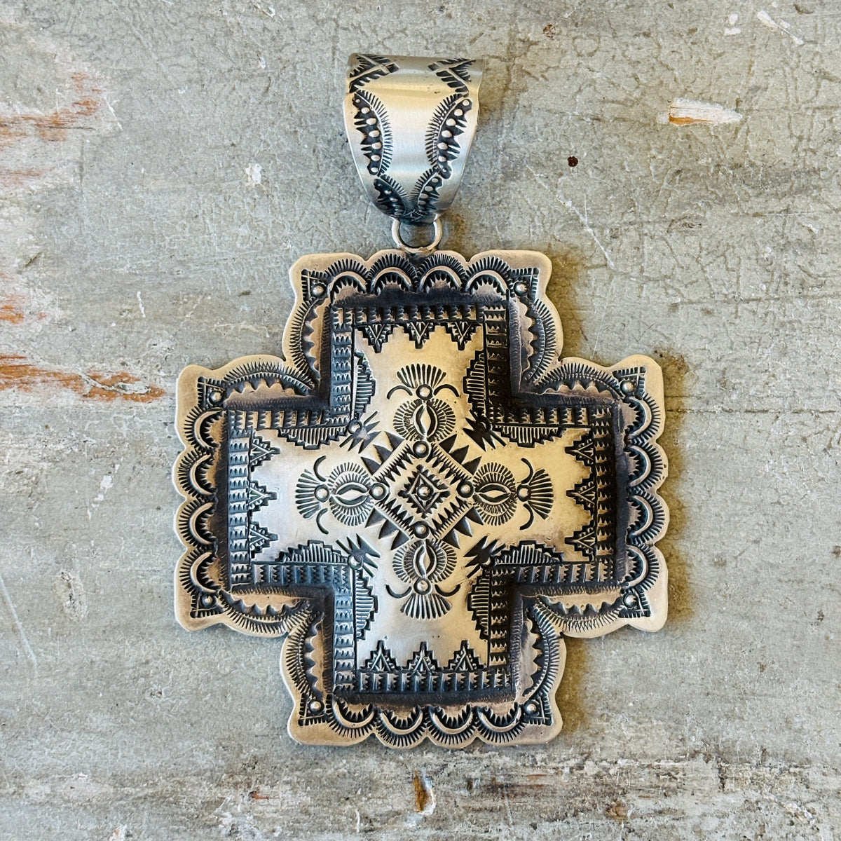 Navajo Vincent Platero Sterling Silver Statement Cross Pendant