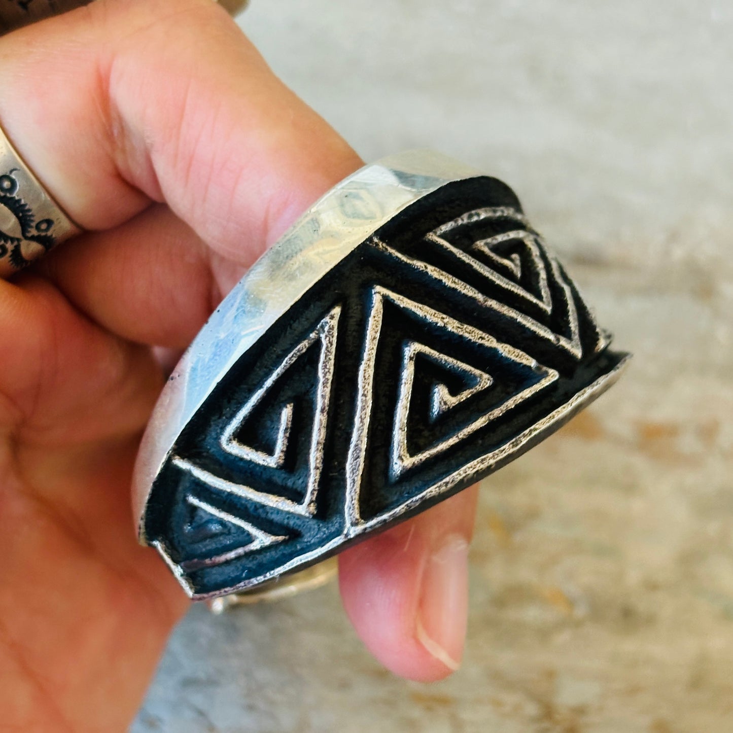 Navajo Aaron Anderson Tufa Cast Geometric Cuff