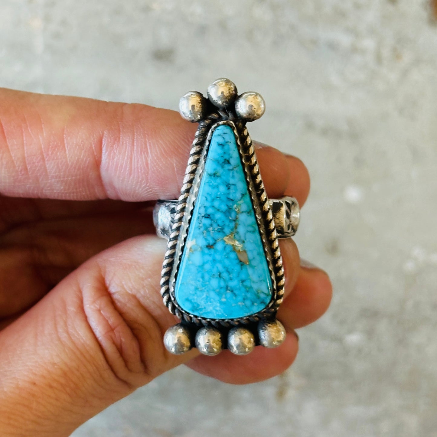 Navajo Merlin James Sterling Silver & Kingman Turquoise Ring