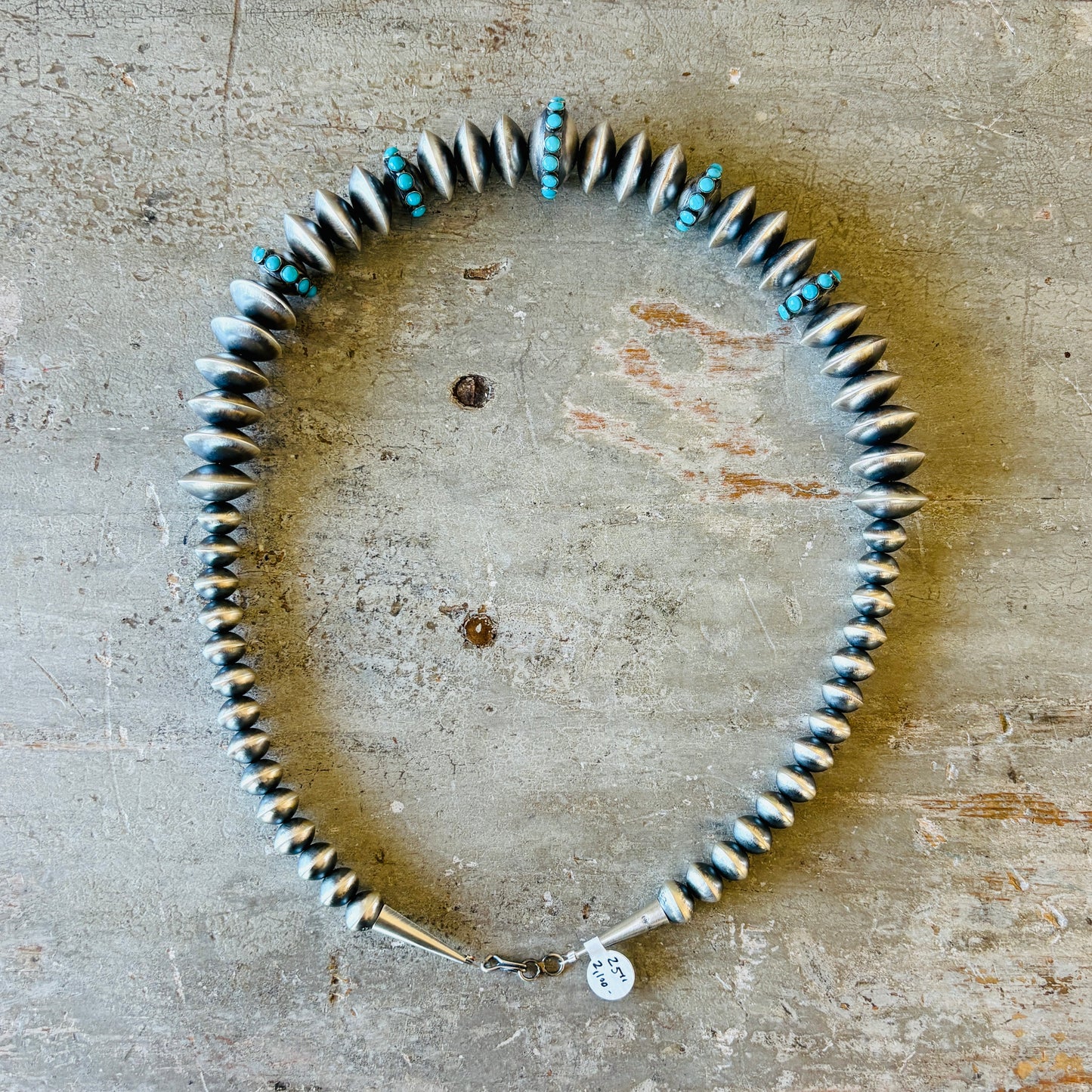 Navajo Sophia Becenti Sterling Silver & Sleeping Beauty Turquoise Graduated Pearls Necklace