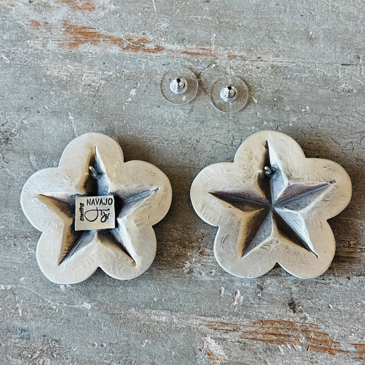 Navajo Dakota Willie Sterling Silver Star Concho Earrings