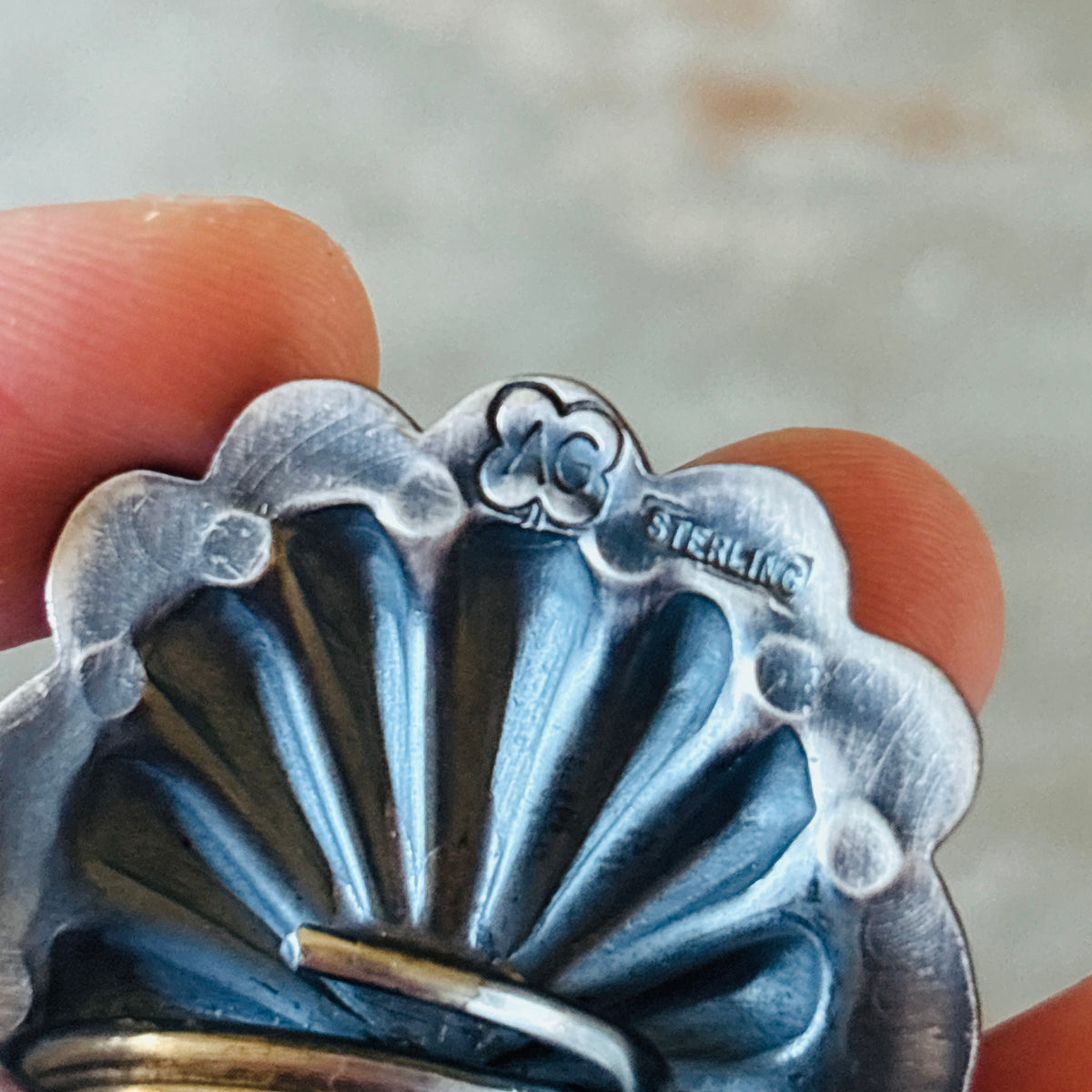 Navajo Arnold Goodluck Sterling Silver & Turquoise Concho Ring