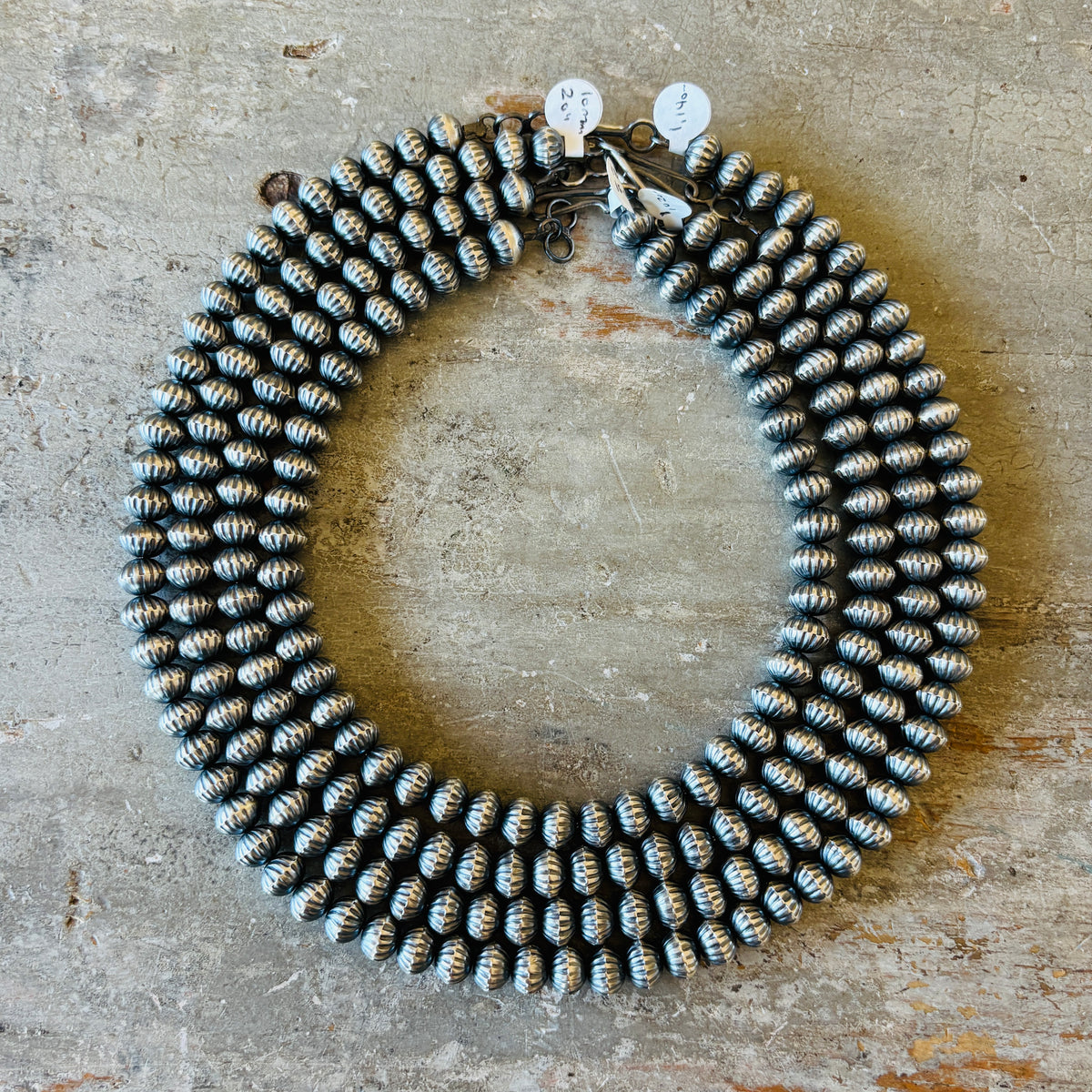 Navajo Tonisha Haley Sterling Silver 10mm Handmade Fluted Pearls Necklace