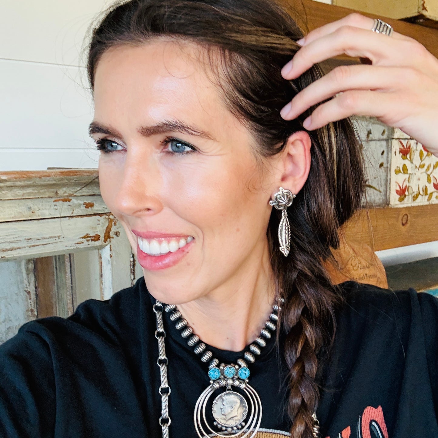 Navajo Jennifer Curtis Sterling Silver Statement Earrings