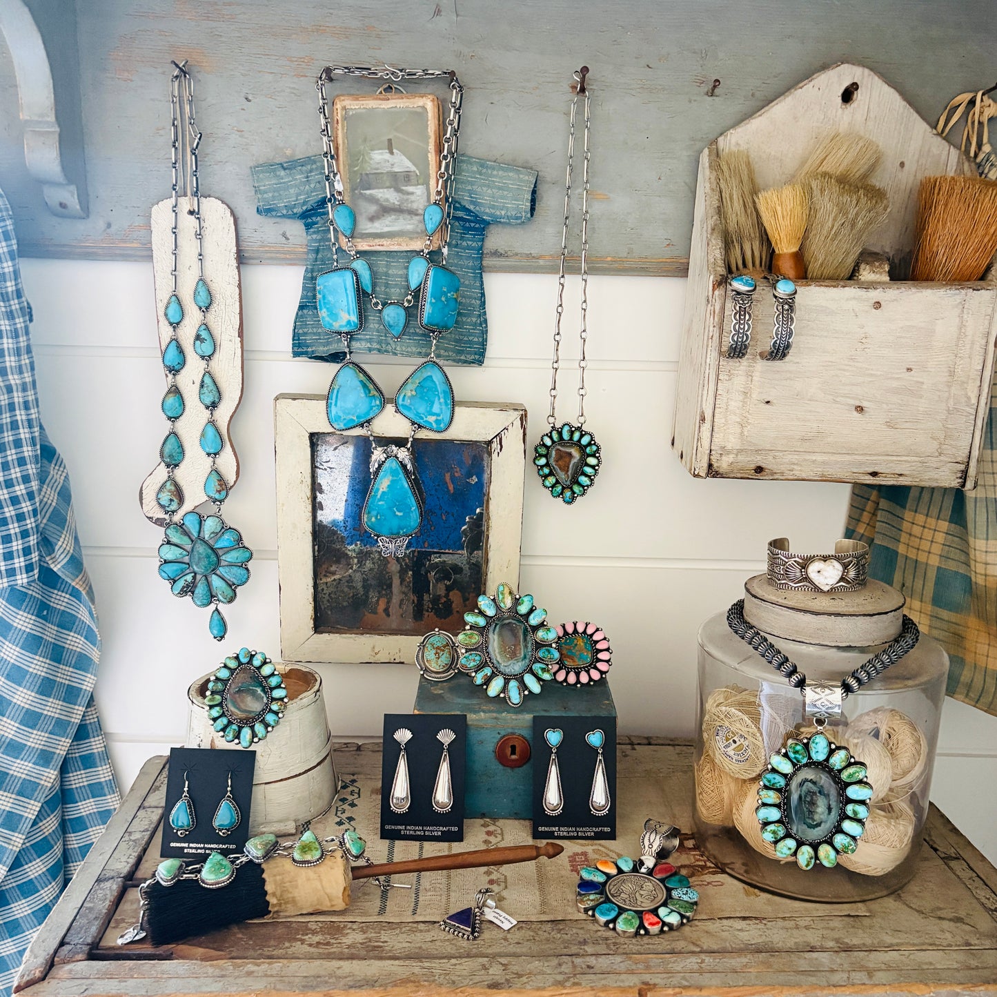 Navajo Robert Johnson Sterling Silver Multi Stone 1oz Silver Round Cluster Pendant