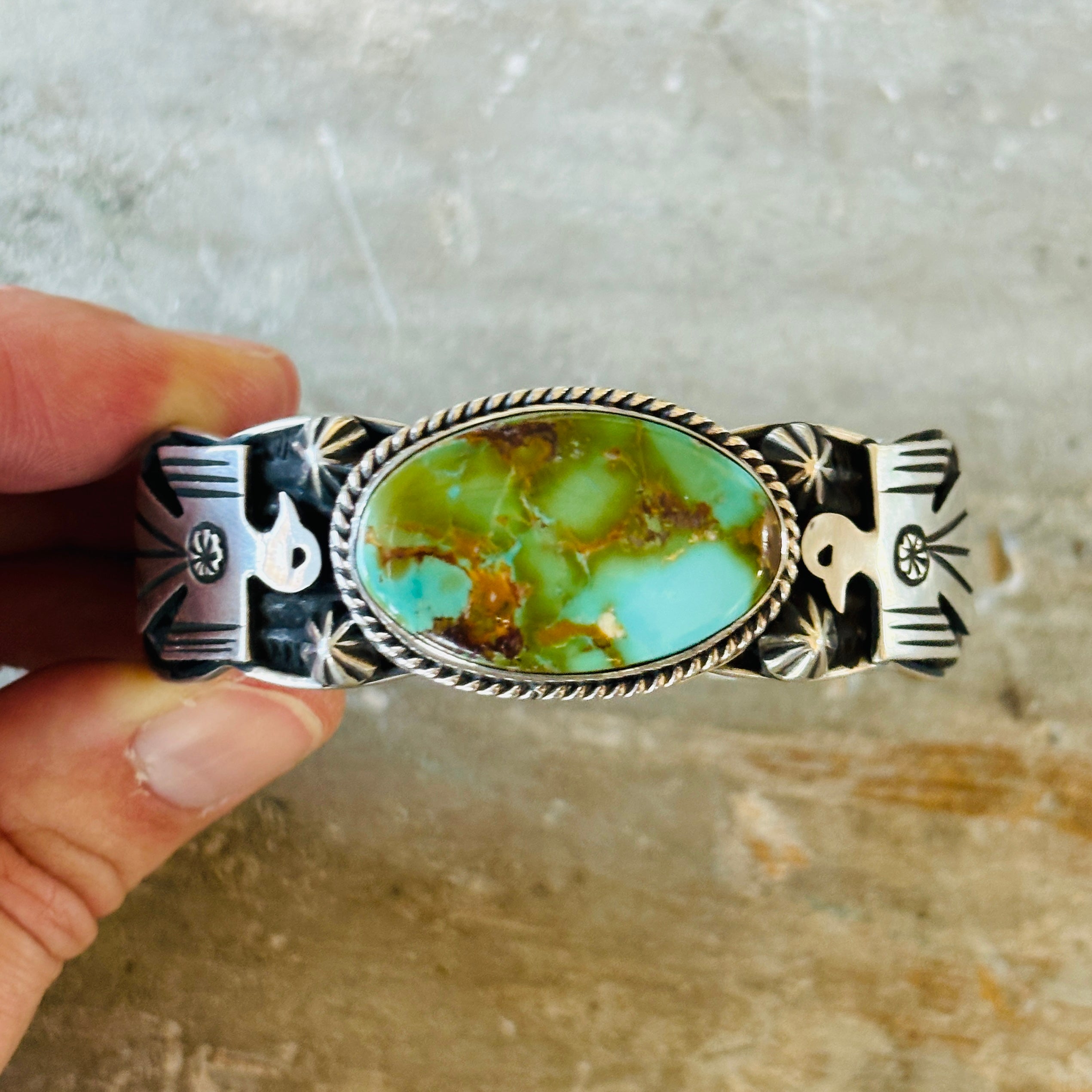 Navajo Andy Cadman Sterling Silver & Turquoise Thunderbird Cuff