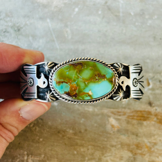 Navajo Andy Cadman Sterling Silver & Turquoise Thunderbird Cuff