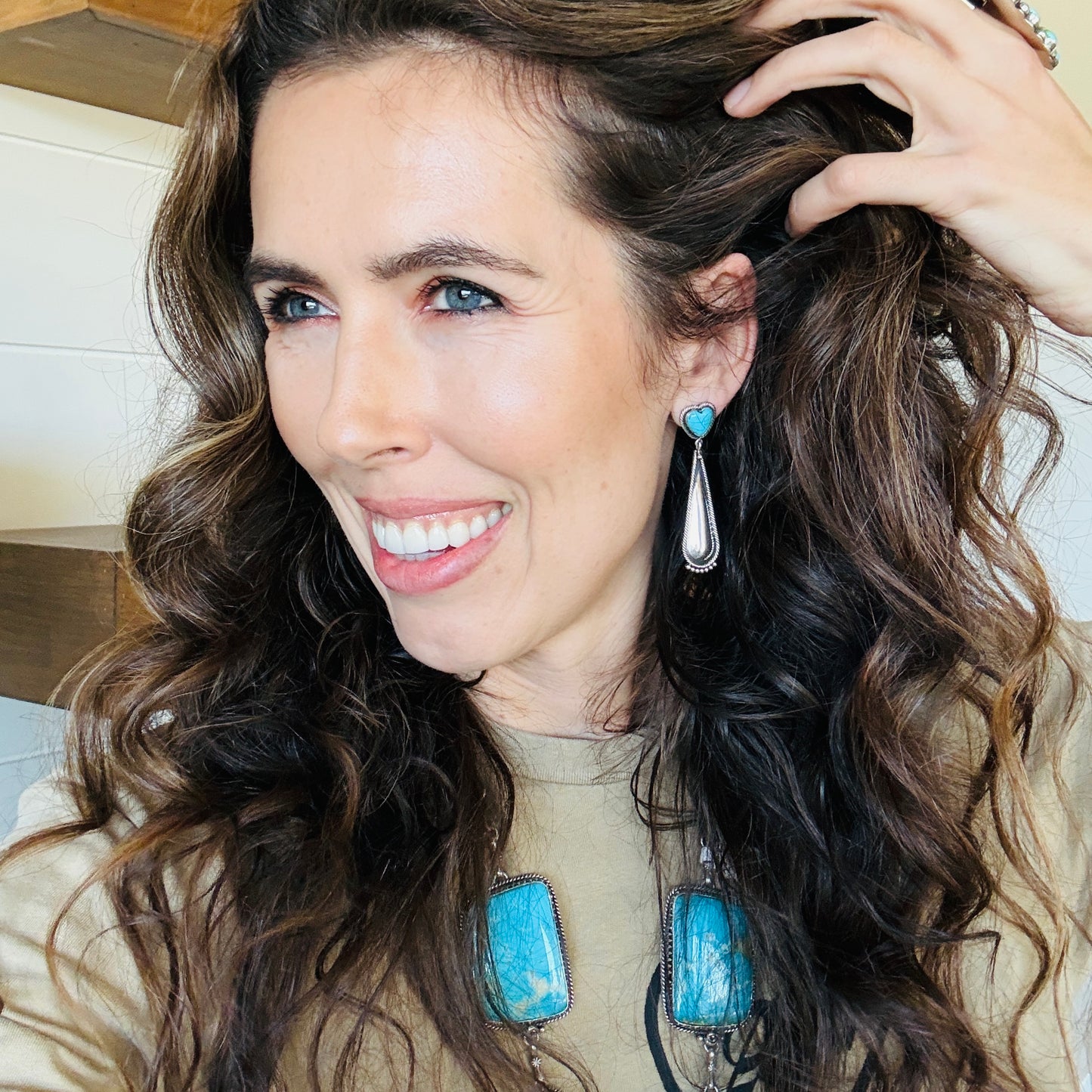 Navajo Steve Arviso Sterling Silver & Kingman Turquoise Heart Earrings