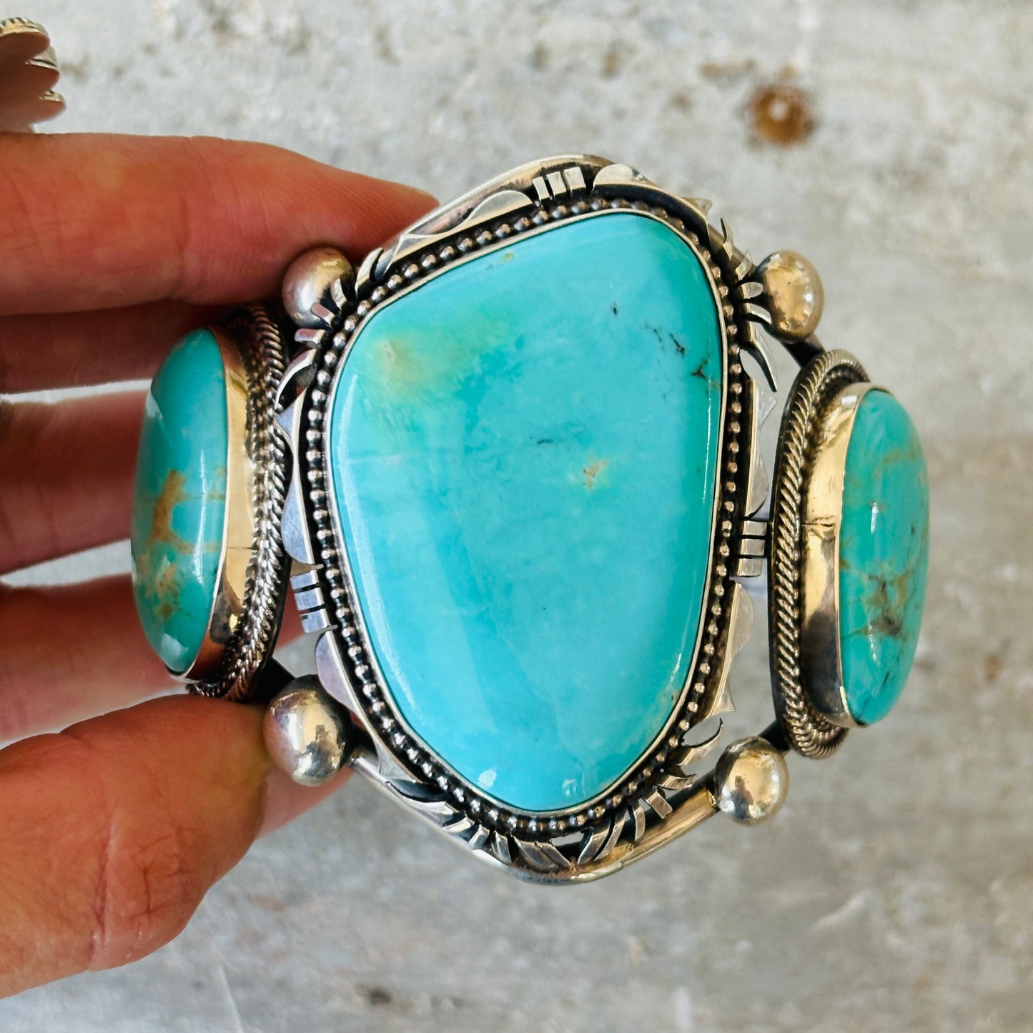 Navajo Marcus Chavez Sterling Silver & Kingman Turquoise Statement Cuff