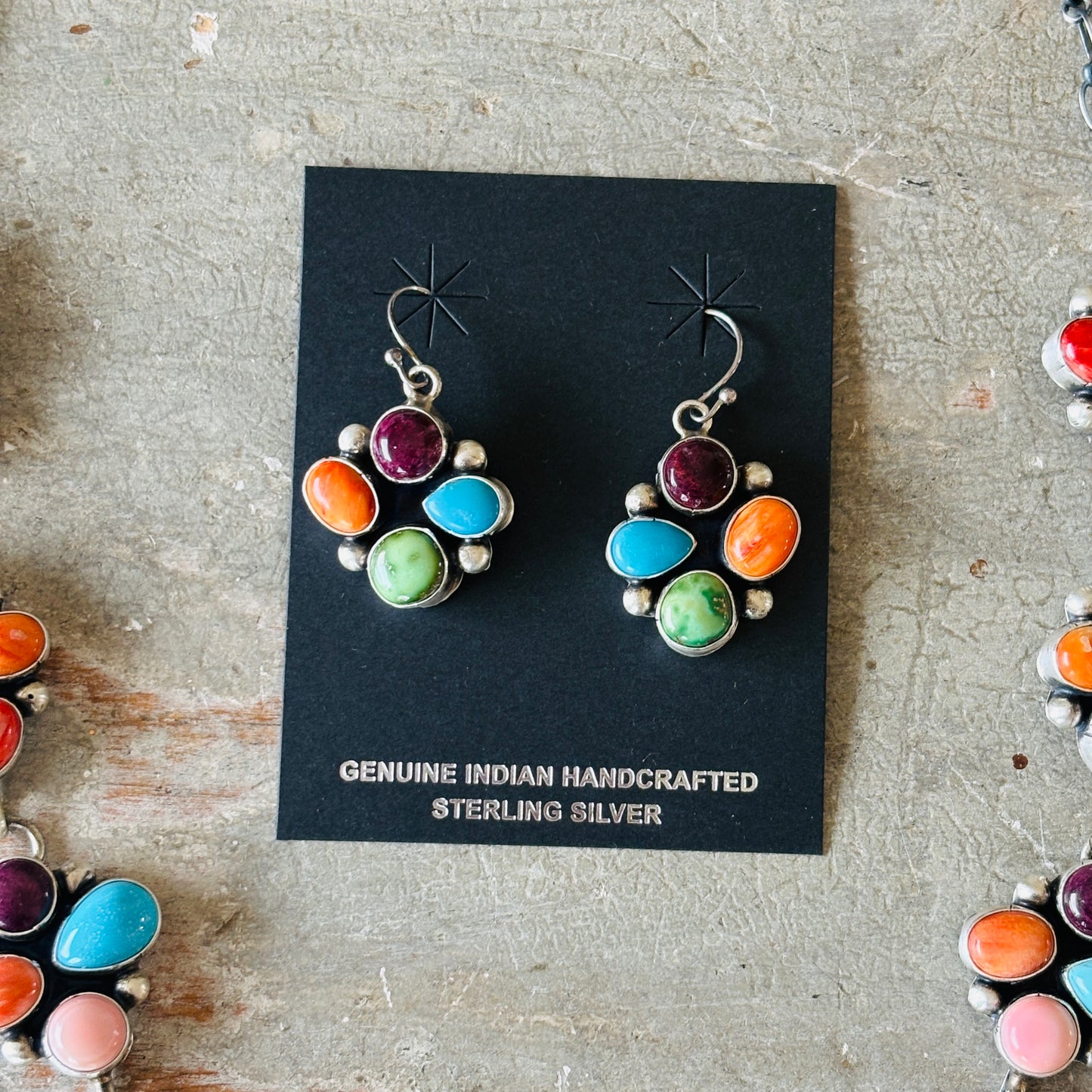 Navajo Paul Livingston Sterling Silver Multi Stone Cluster Necklace Set