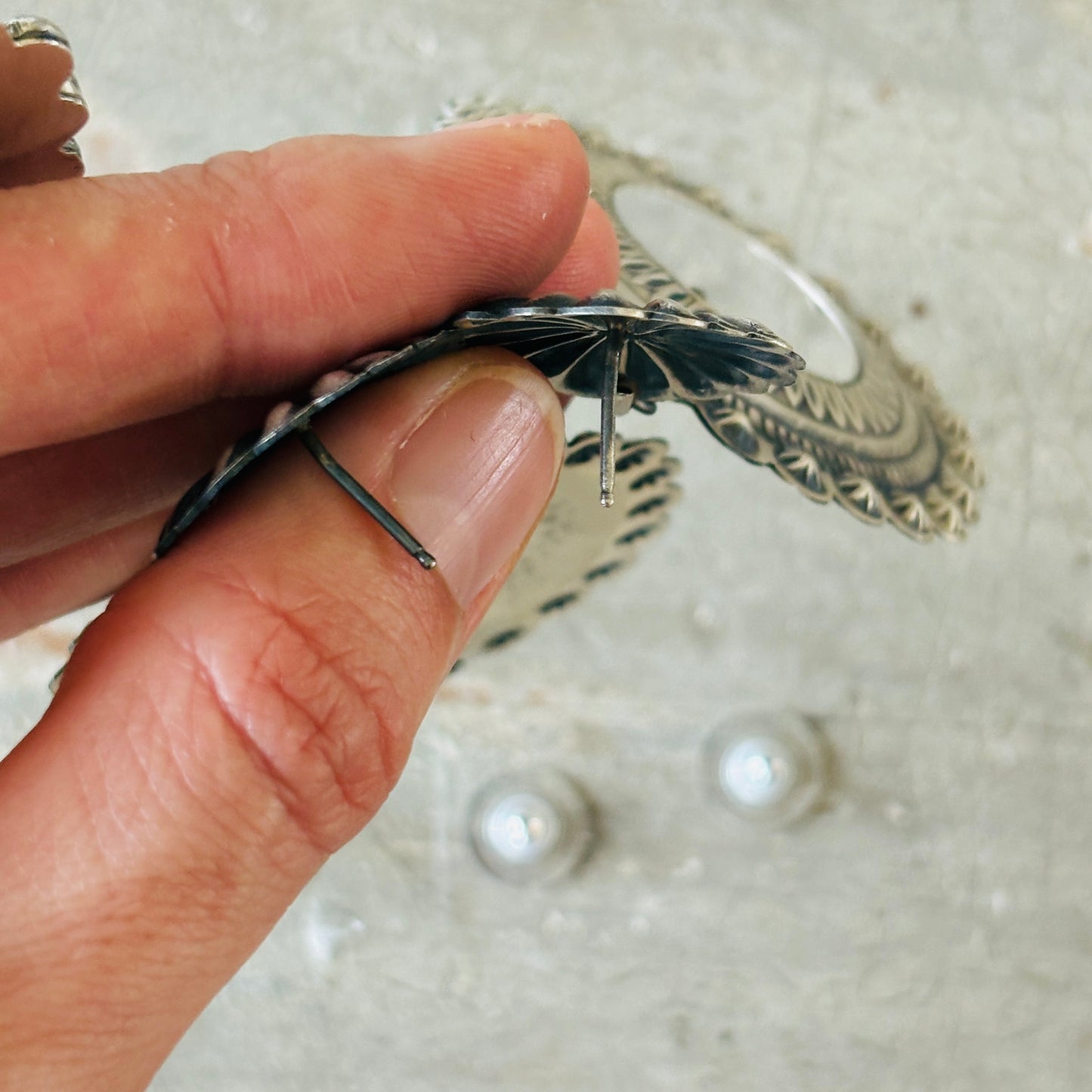Navajo Eugene Charley Sterling Silver Concho Statement Earrings
